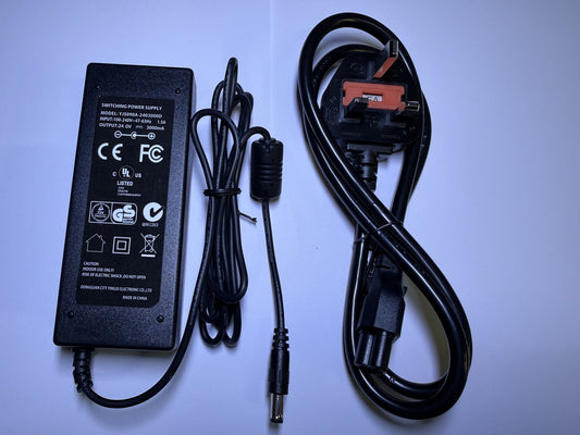 24V 3A AC-DC Adaptor Power Supply 5.5mm x 2.1mm/2.5mm with UK Kettle Plug Lead