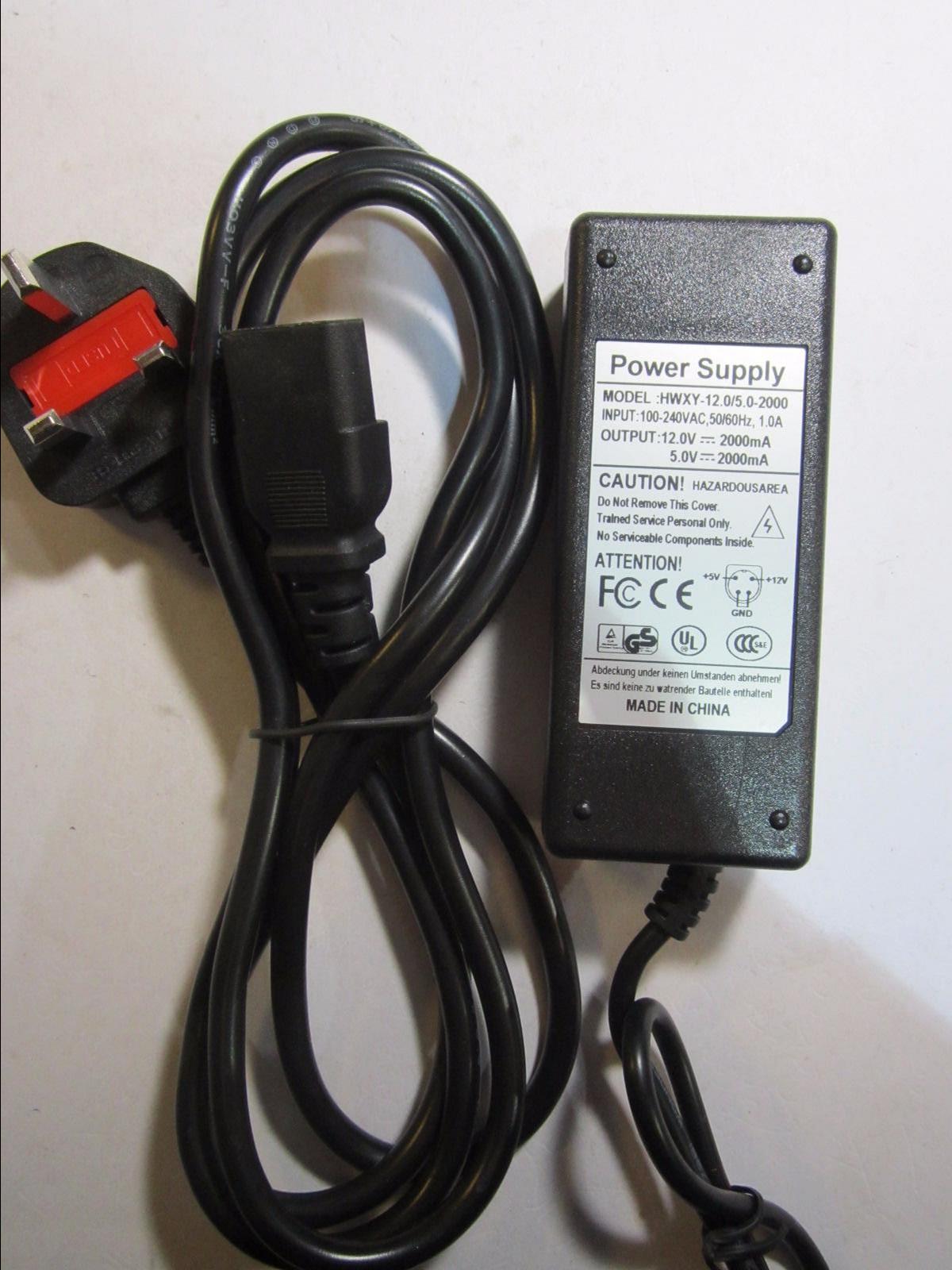 12.0V 12V 5.0V 5V 2000mA 2A 4 Pin DIN AC-DC Adaptor Power Supply + UK Plug Type2