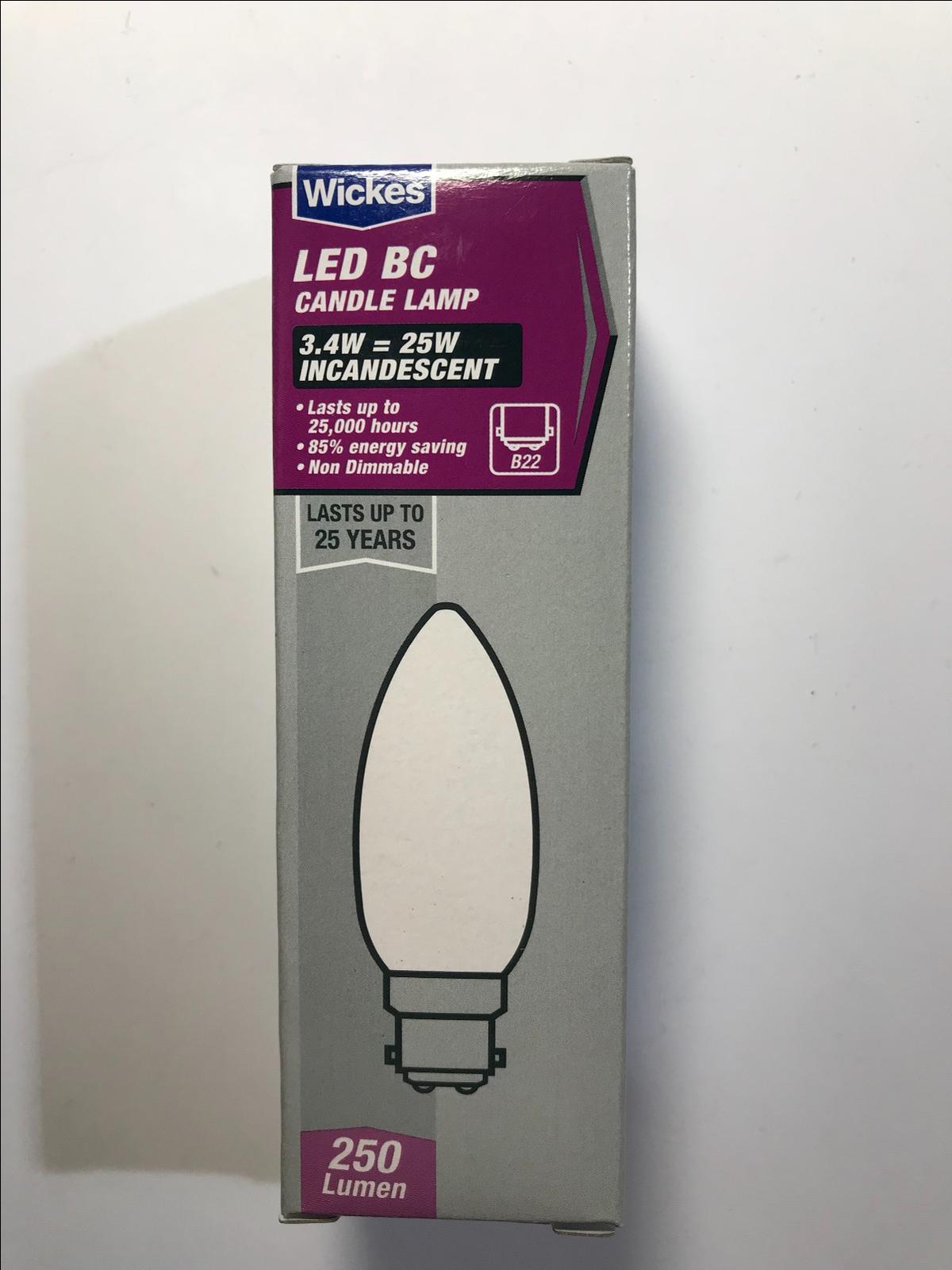 Wickes LED BC Candle Lamp 3.4W 25W 250lm B22 25 YEAR LASTING A+ Light Bulb