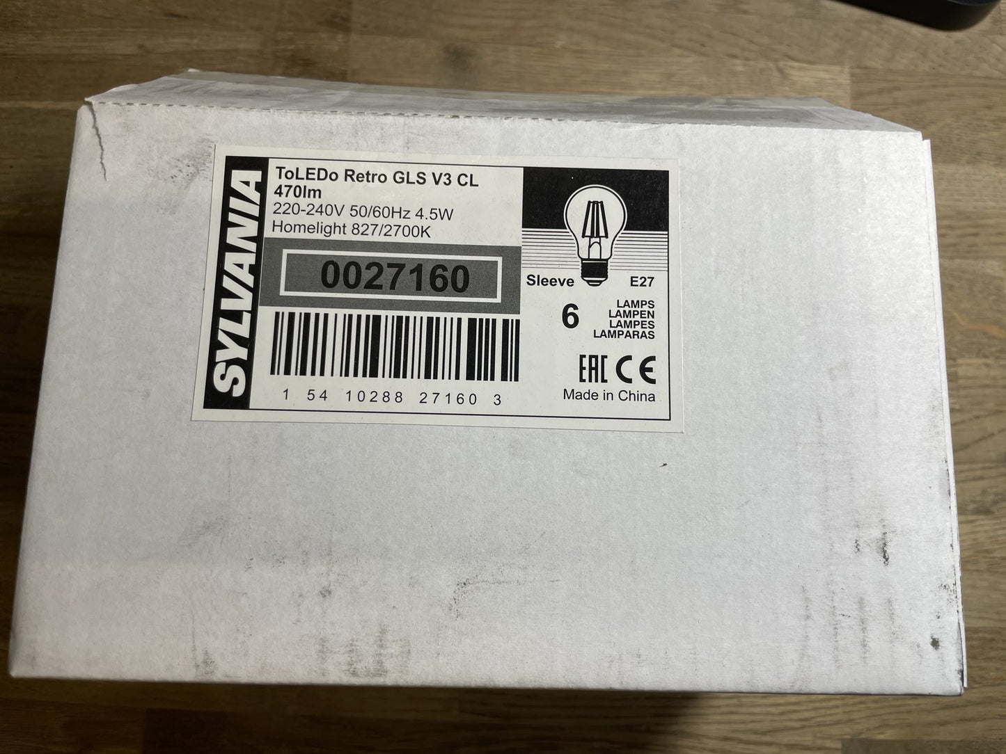 Box of 6 SYLVANIA TOLEDO RT GLS V4 CL 470LM 827 E27 SL 0027160 4.5W = 40W LED