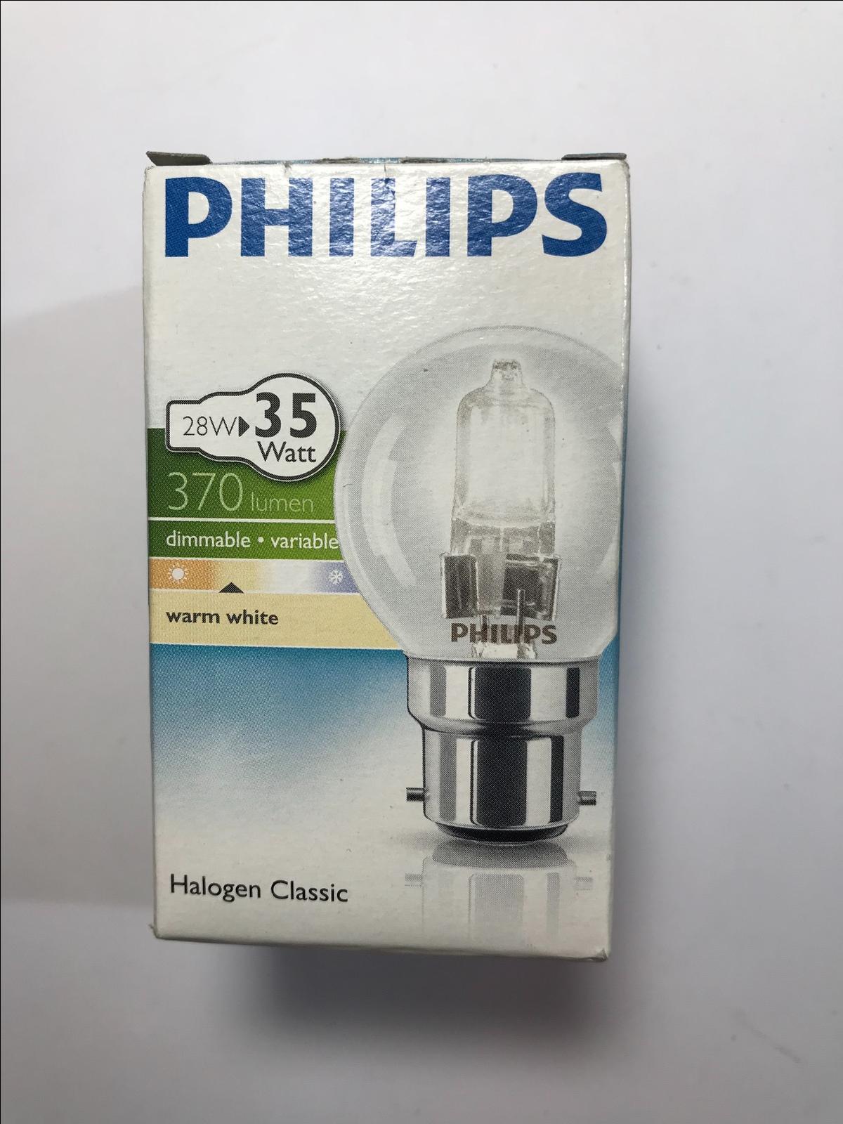 Philips 28W = 35W Dimmable Warm White BC B22 Halogen Classic Globe Light Bulb