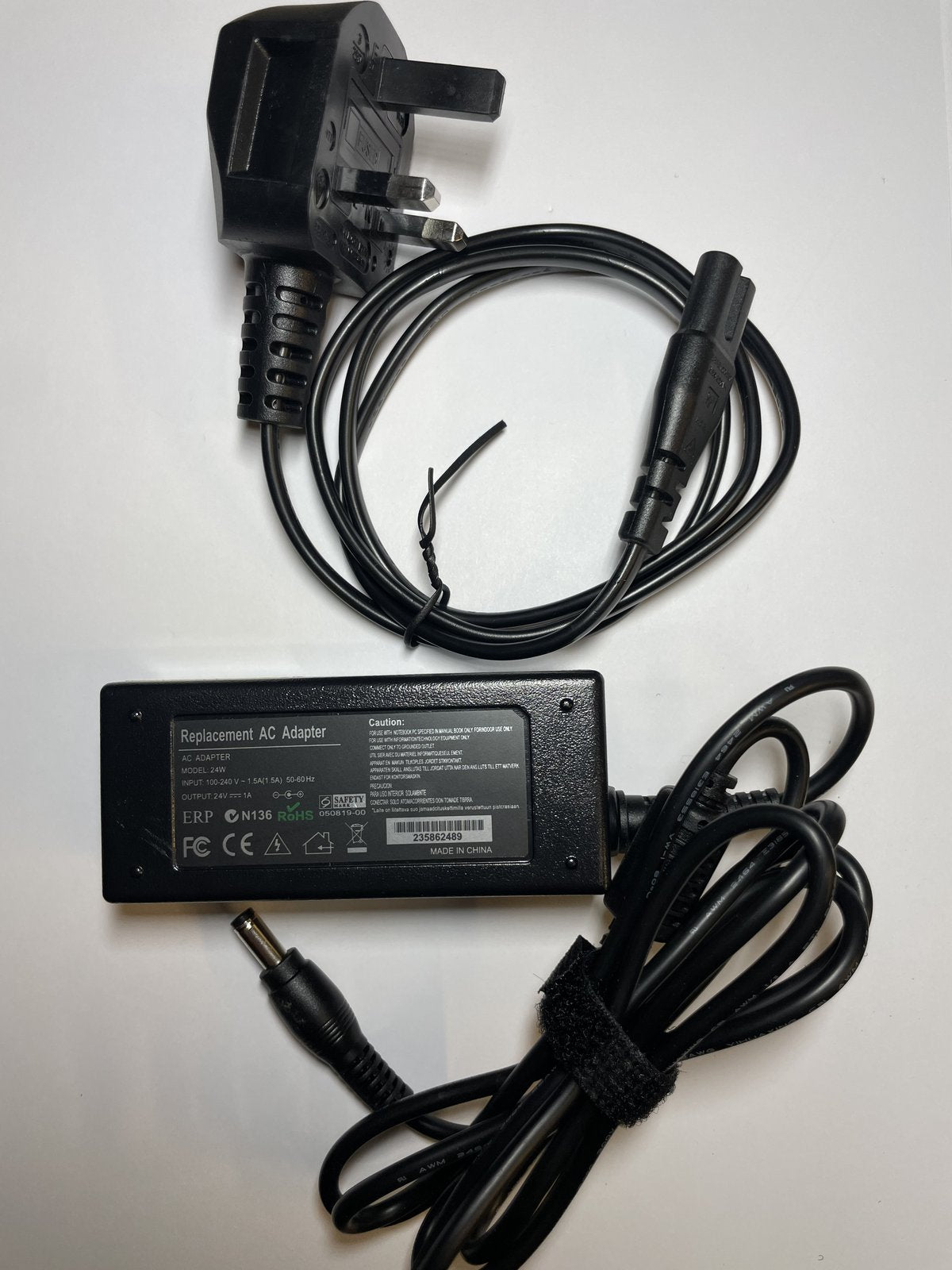 24V 1A AC-DC Switching Adaptor Power Supply 4mm x 1.7mm with UK Plug Lead