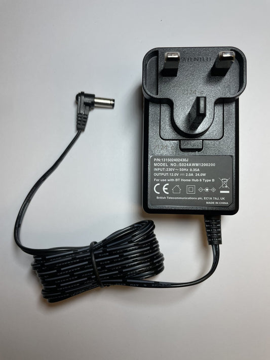 Replacement 12V 2A AC-DC Adaptor S024AWM1200200 for BT Home Hub 6 (Smart Hub)
