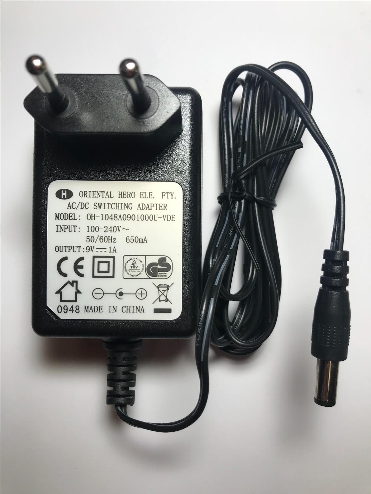 EU ORIENTAL HERO ELE 9V 1A AC/DC SWITCHING ADAPTER POWER SUPPLY 5.5MM X 2.1MM