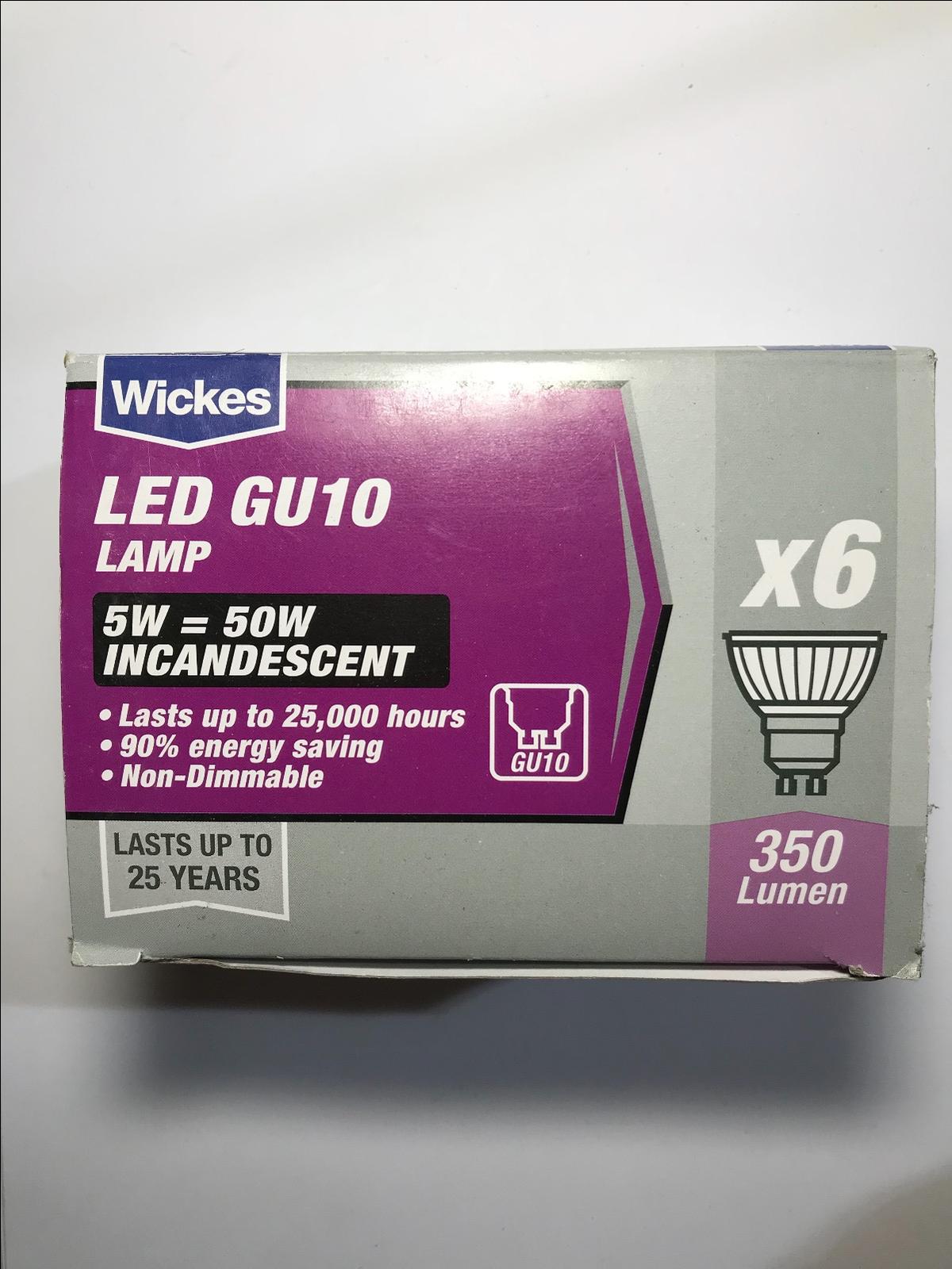 Box of 6 Wickes GU10 5W = 50W LED 350 lumens Warm White Spot Light Bulb A+