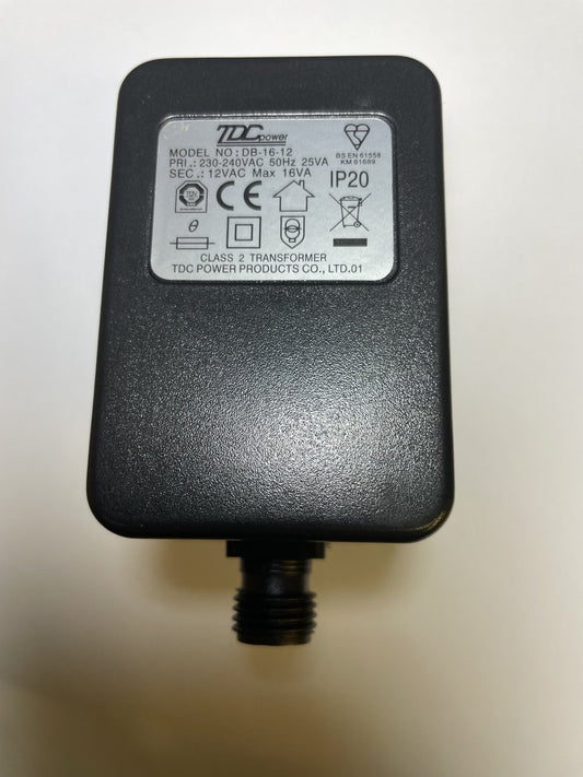 12VAC 12V AC-AC 16VA TDC Power DB-16-12 Class 2 Transformer Adaptor 2 Pin Socket