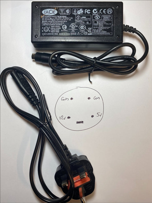 UK Replacement for 5V 12V 4 Thin Pin AC Adapter DA-30C03 31426900 Power Supply