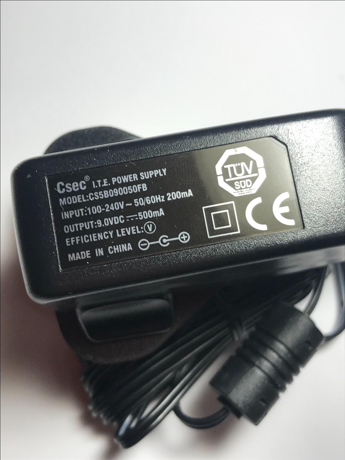 UK CSEC ITE Power Supply CS5B090050FB 9.0VDC 500mA 9V 9.0V 0.5A 5.5mm x 2.1mm