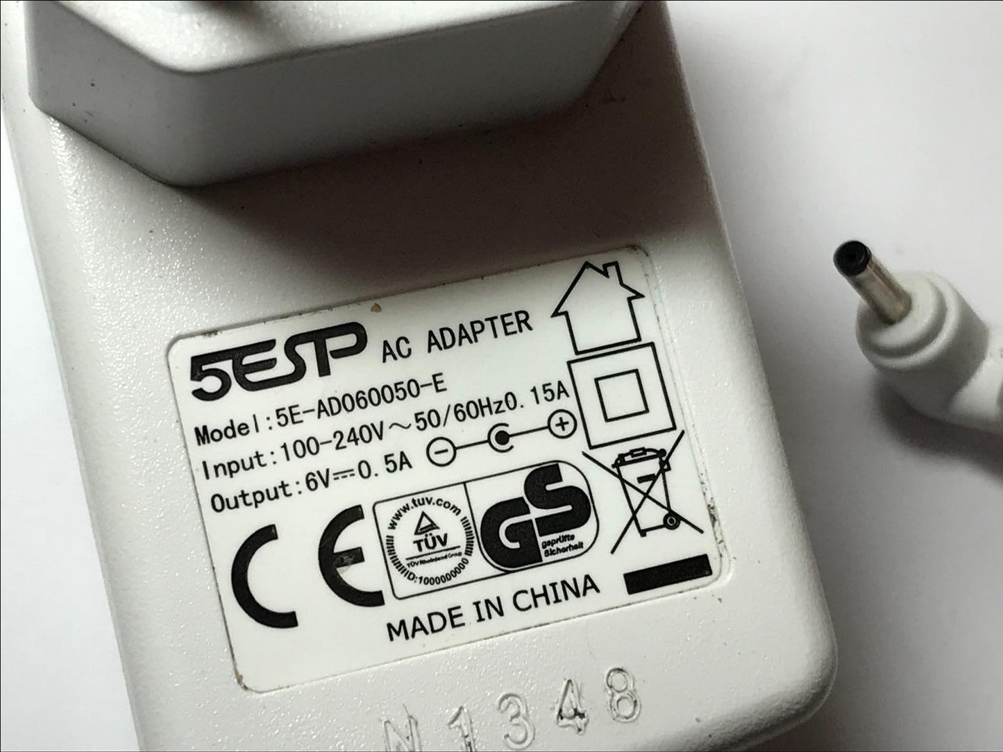 5ESP EU White 6V 0.5A AC ADAPTER Parent Unit Monitor Charger model 5E-AD060050-E