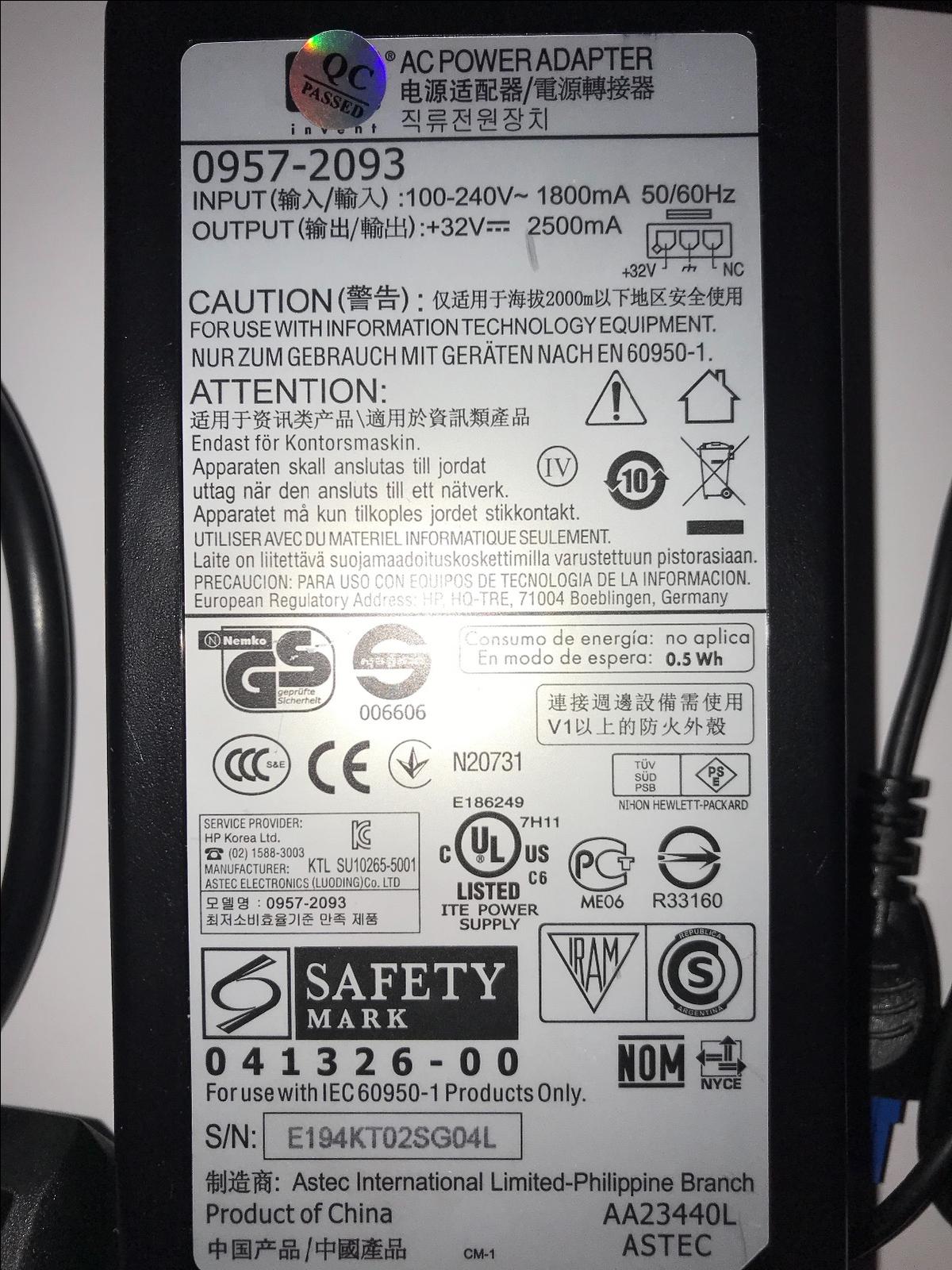 HP 0957-2093 AC Power Adapter 32V 2500mA for HP PhotoSmart Pro B8850 8230 8250