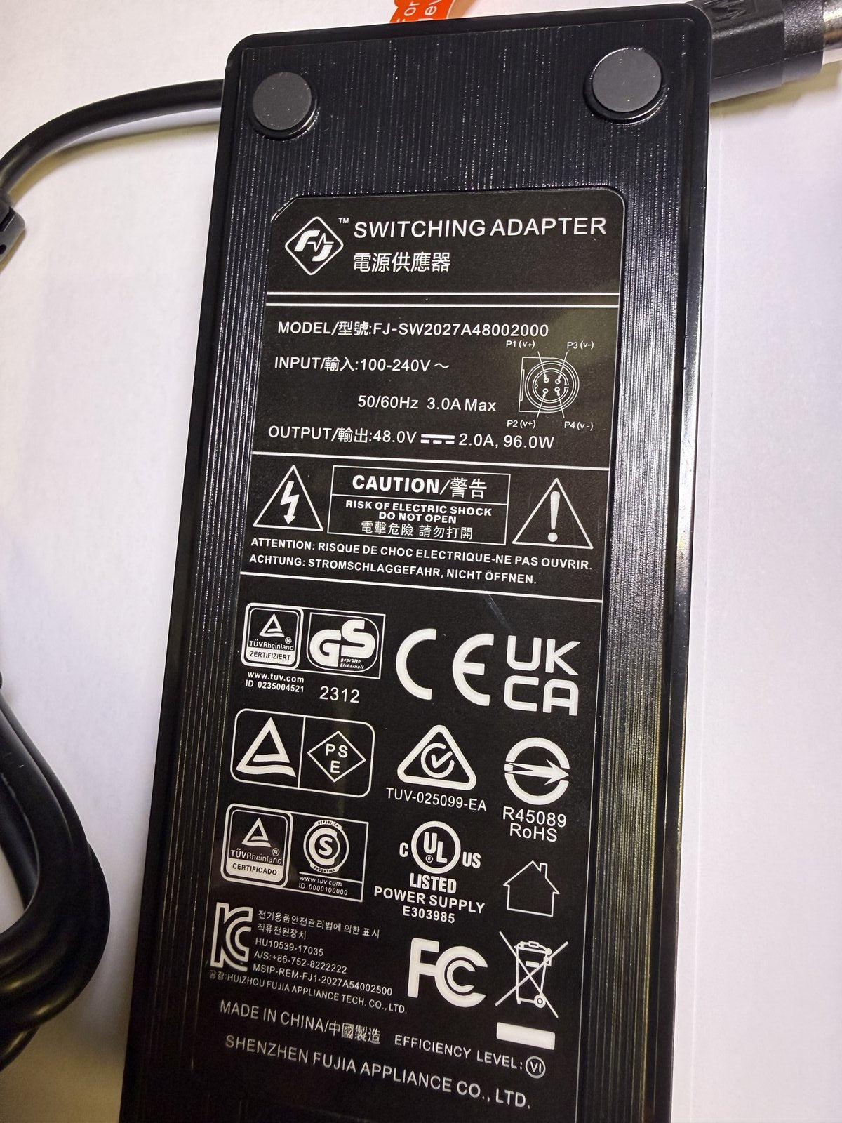 48.0V 2.0A 96.0W 48V 2A Switching Adapter FJ-SW2027A48002000 4 Pin Din + UK Plug