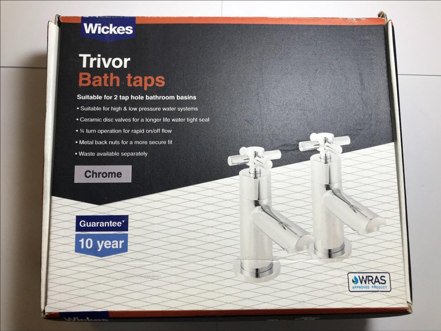 WICKES TRIVOR BATH TAPS FOR 2 HOLE BATHROOM BASIN HIGH/LOW PRESSURE 1/4 TURN