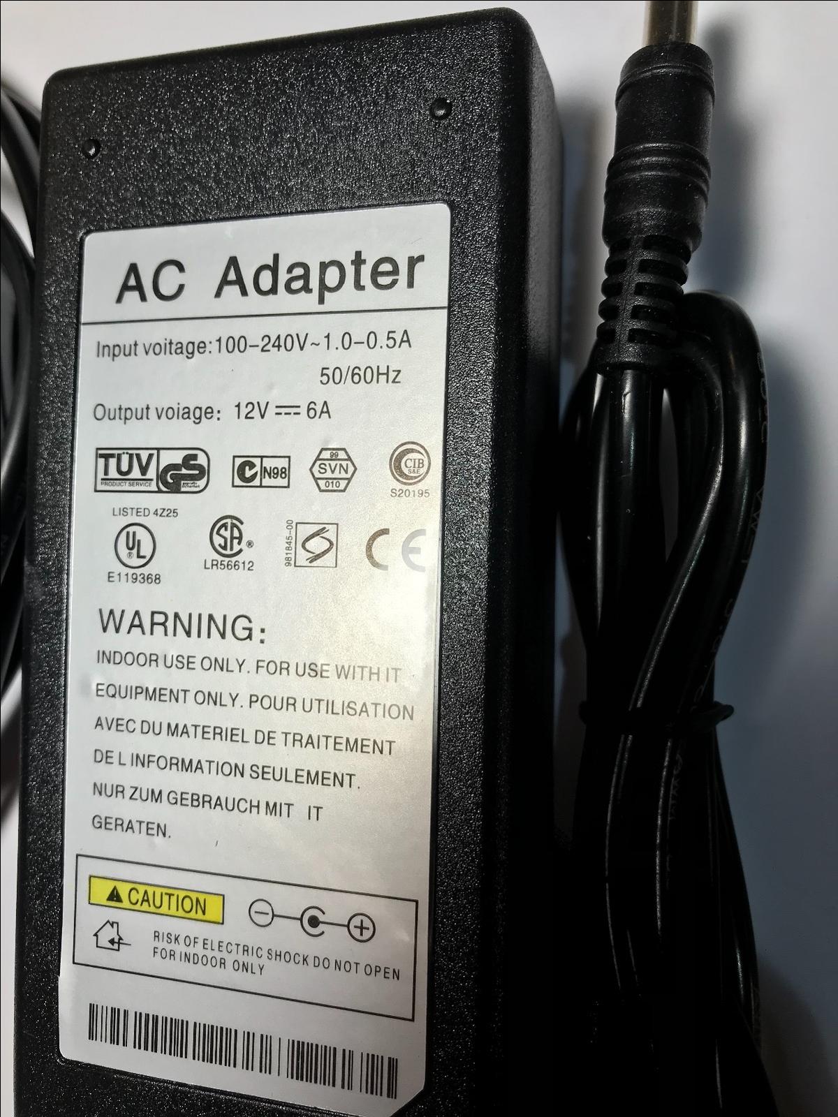 12V 6A Descktop Mains AC-DC Adaptor Power Supply 5.5mm x 2.1mm / 2.5mm + UK Lead