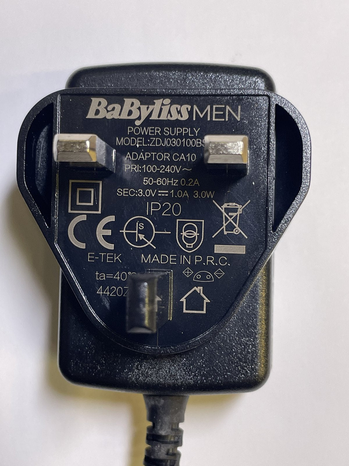 Replacement for 3.0V 1.0A 3.0W BaByliss MEN Power Supply ZDJ030100 Adaptor CA10