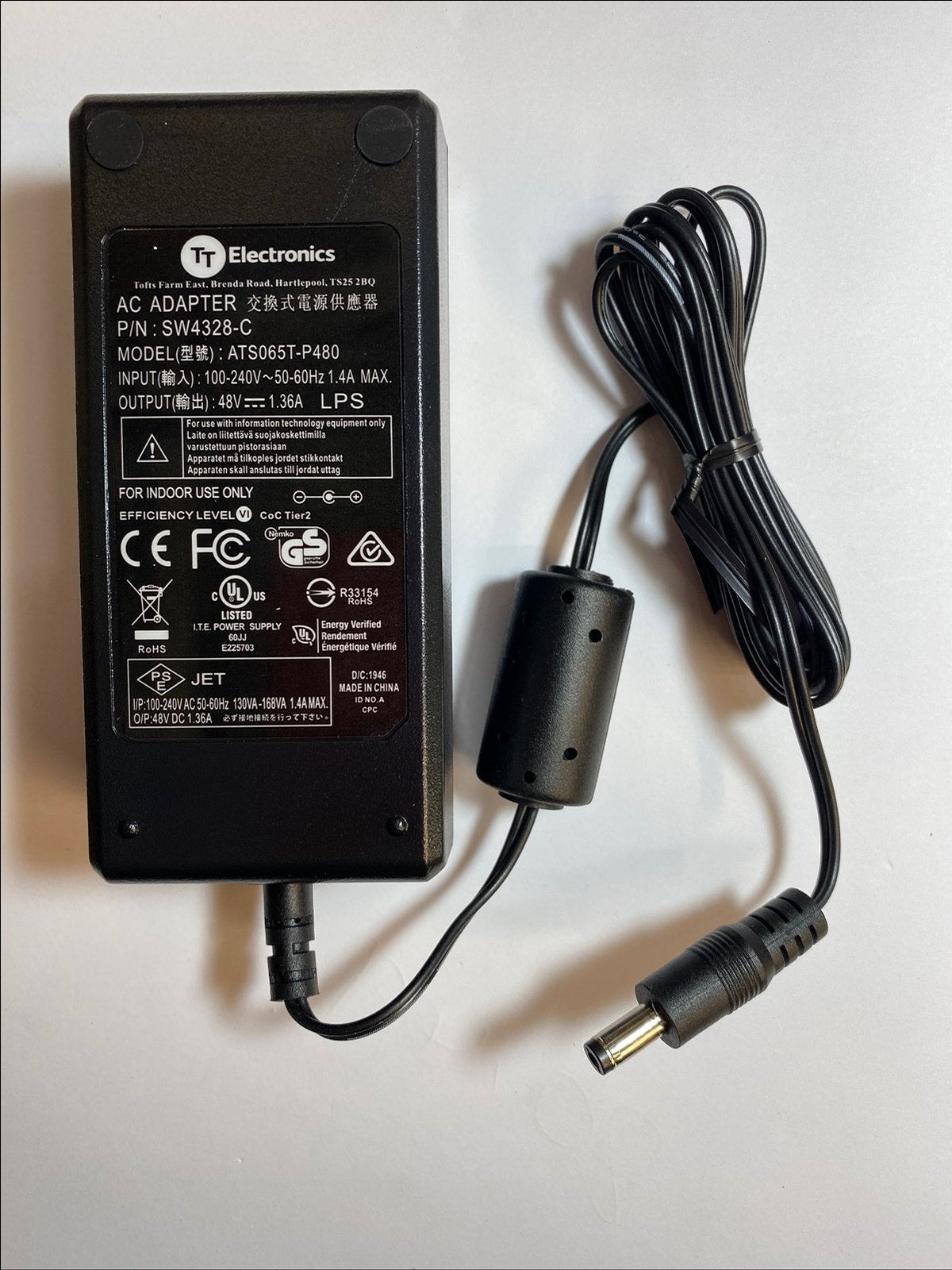 TT Electronics AC Adapter SW4328-C ATS065T-P480 48V 1.36A Power Supply