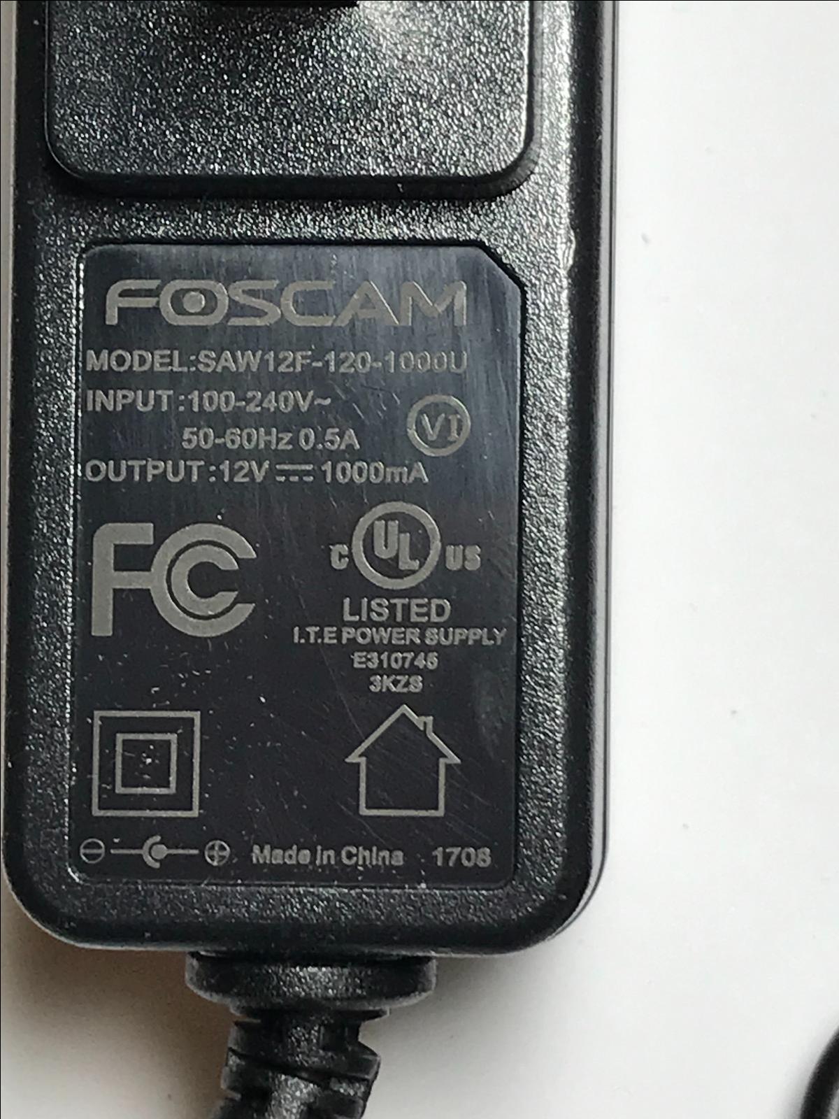 USA FOSCAM 12V 1000mA model SAW12F-120-1000U AC-DC Adaptor Power Supply American