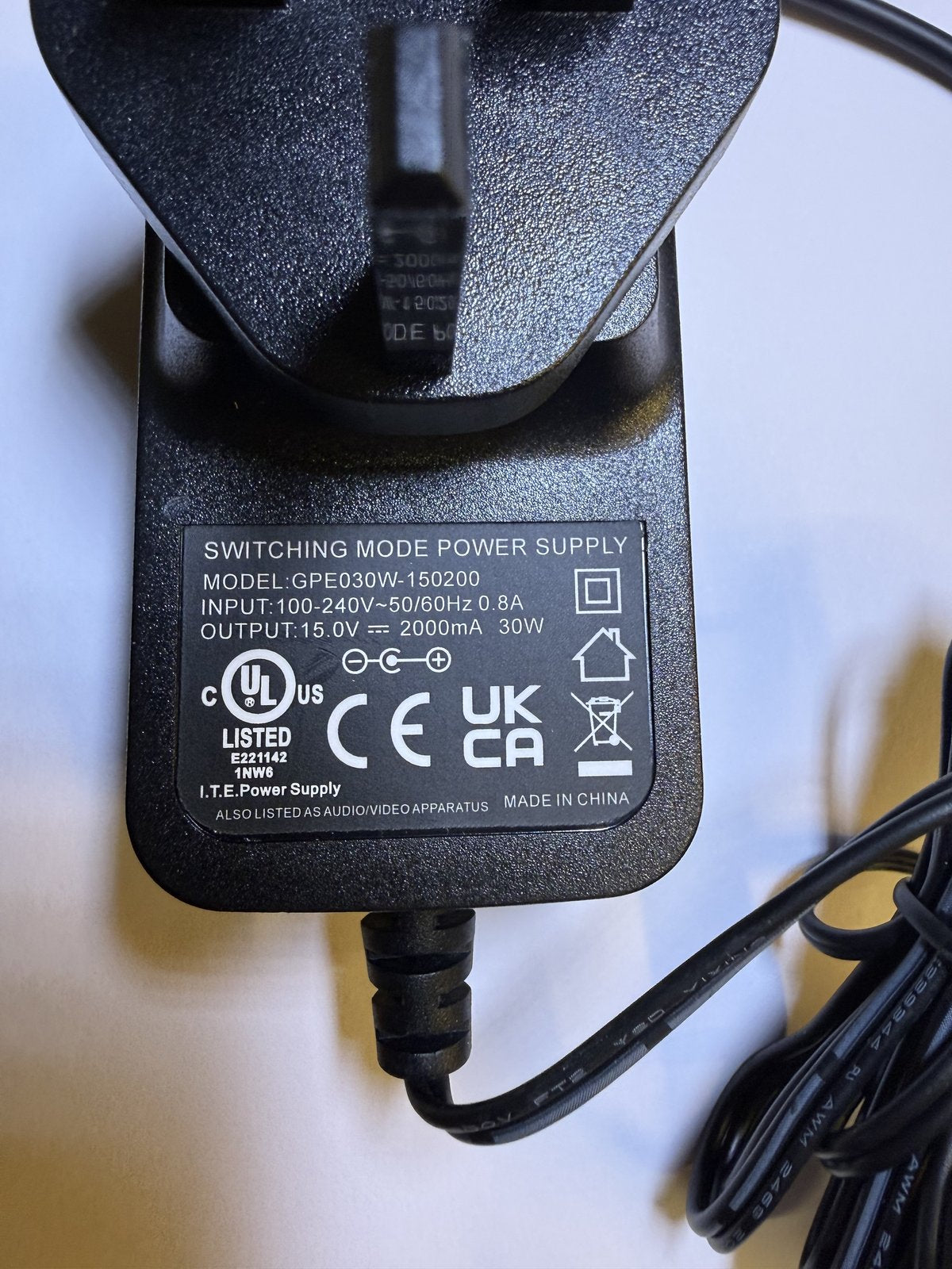 Replacement 15.0V 1.5A 22.5W Class 2 Power Supply Adaptor HXD302-1501500US/ZZ