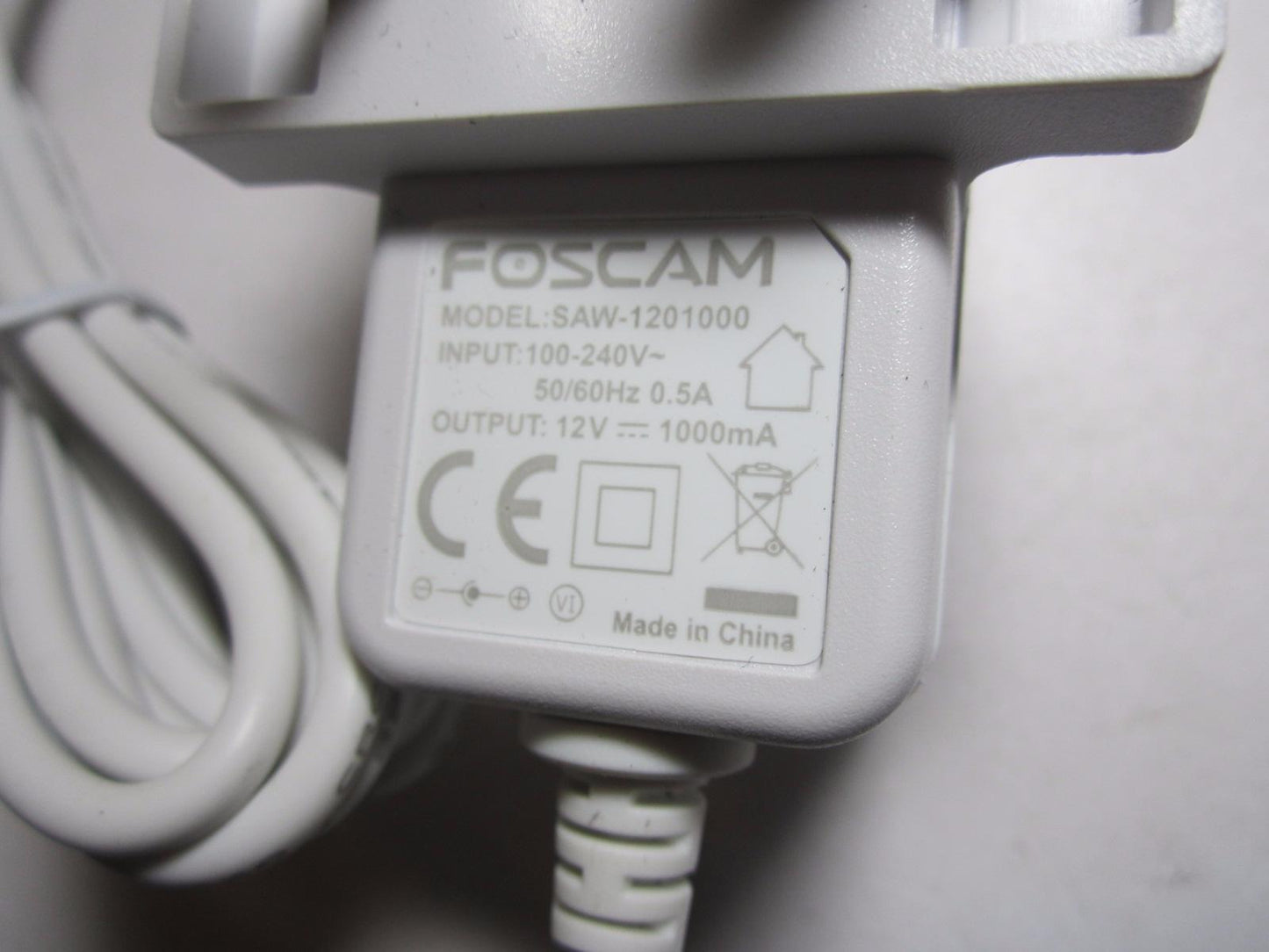 White Foscam SAW-1201000 12V 1000mA 1A UK Mains AC-DC Adaptor Power Supply