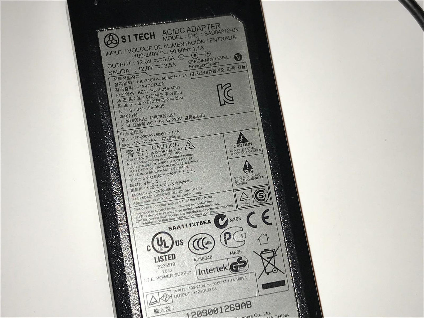 New Genuine SI TECH AC/DC ADAPTER Model SAD04212-UV 12.0V 12V 3.5A POWER SUPPLY