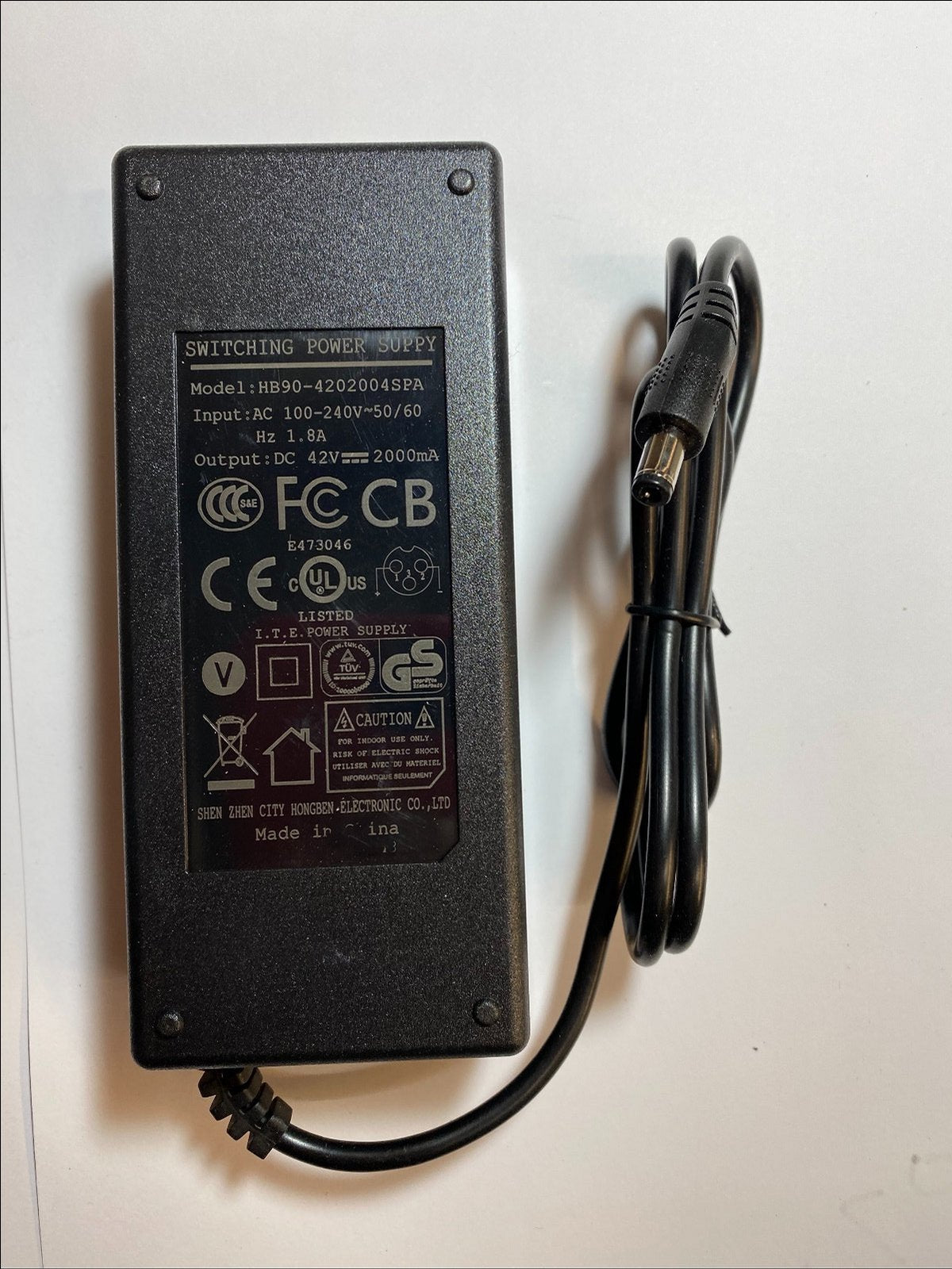 Replacement 42V AC-DC Adaptor Charger for EELO 1885 Bike