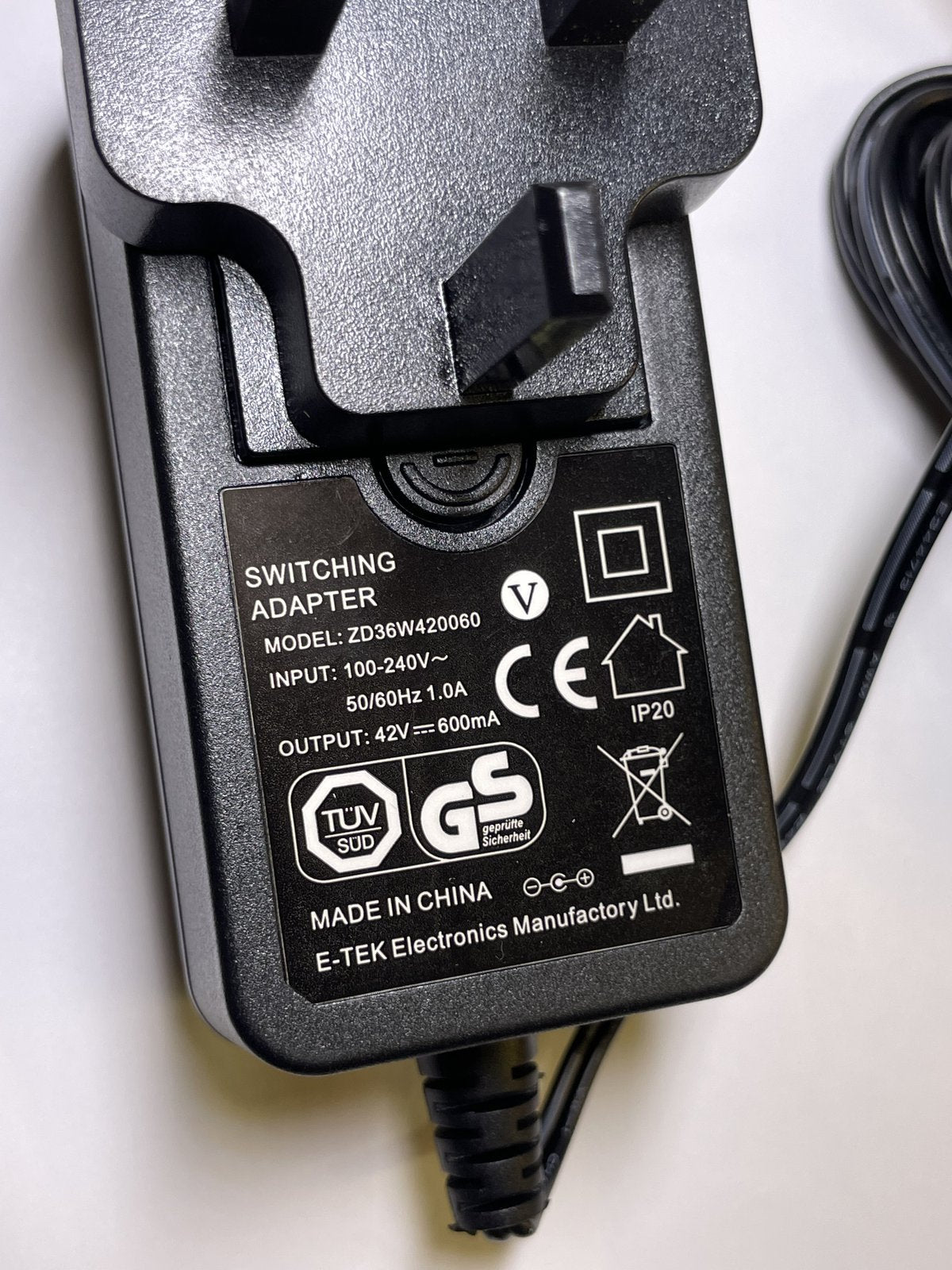 42V 600mA Switching Adapter ZD36W420060 Charger UK Plug