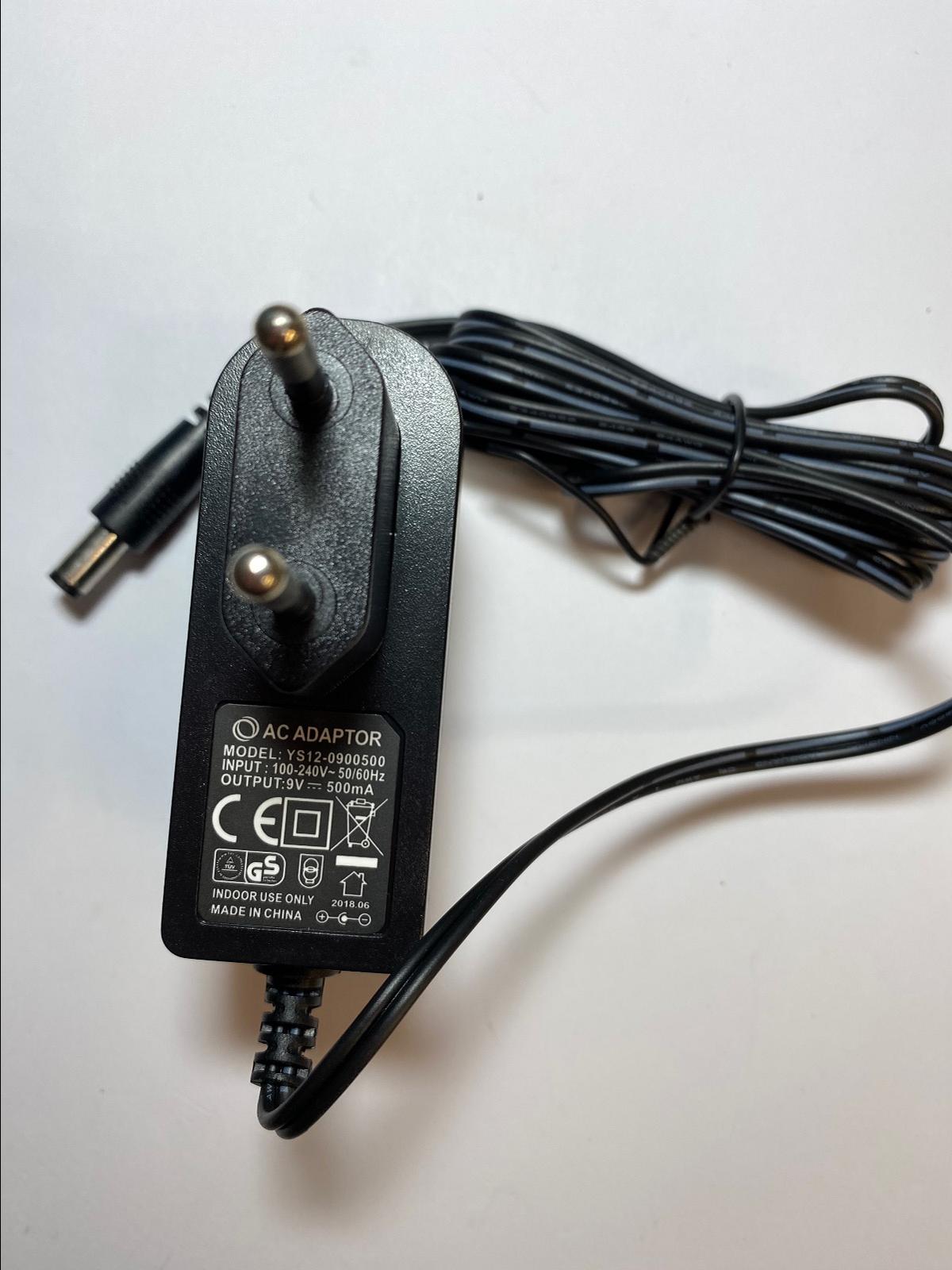 EU 2 Pin 9V 500mA AC Adaptor Power Supply YS12-0900500 Negative Centre Polarity