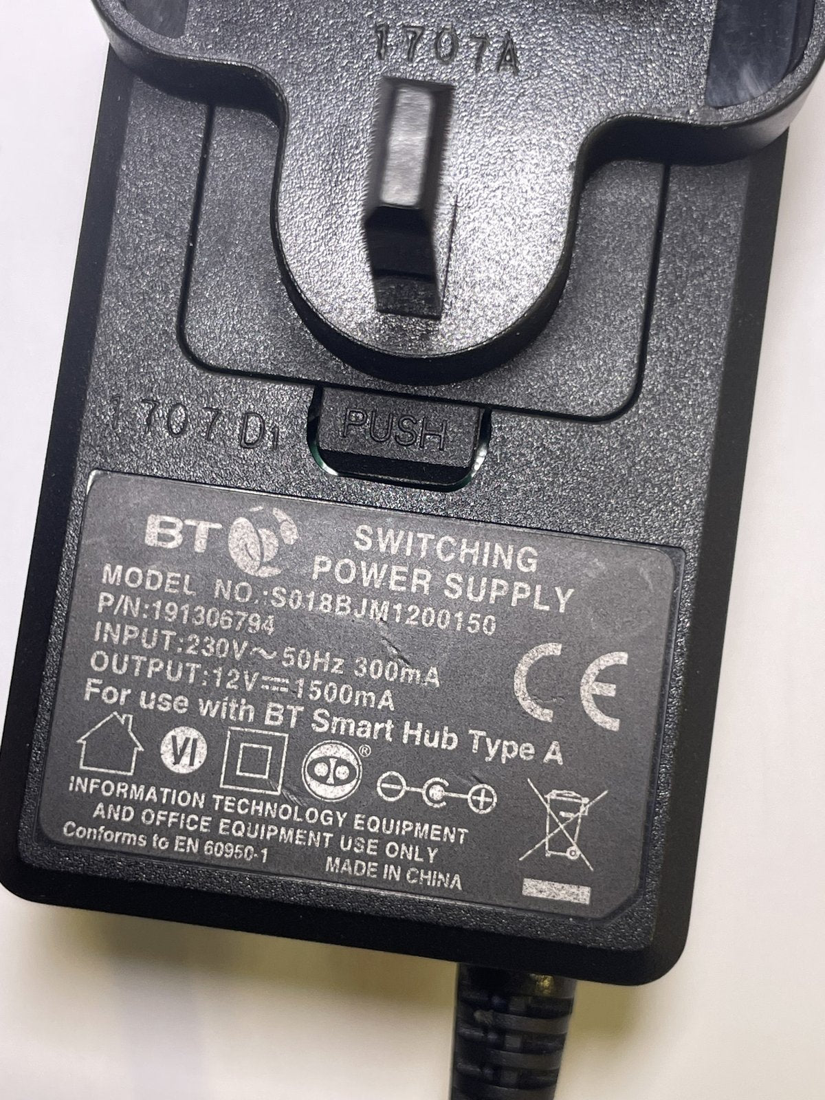 Replacement 12V 1500mA BT Switching Power Supply S018BLM1200150 191306794