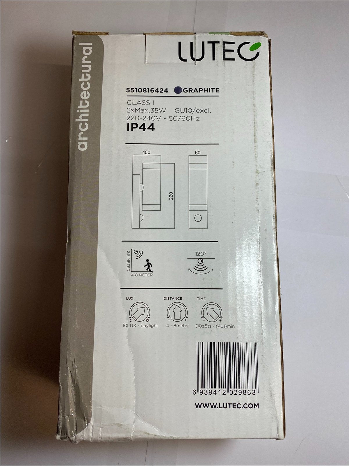 Lutec 5510816424 Graphite Vienna Up/Down Light IP44 GU10 PIR for Smartbulb