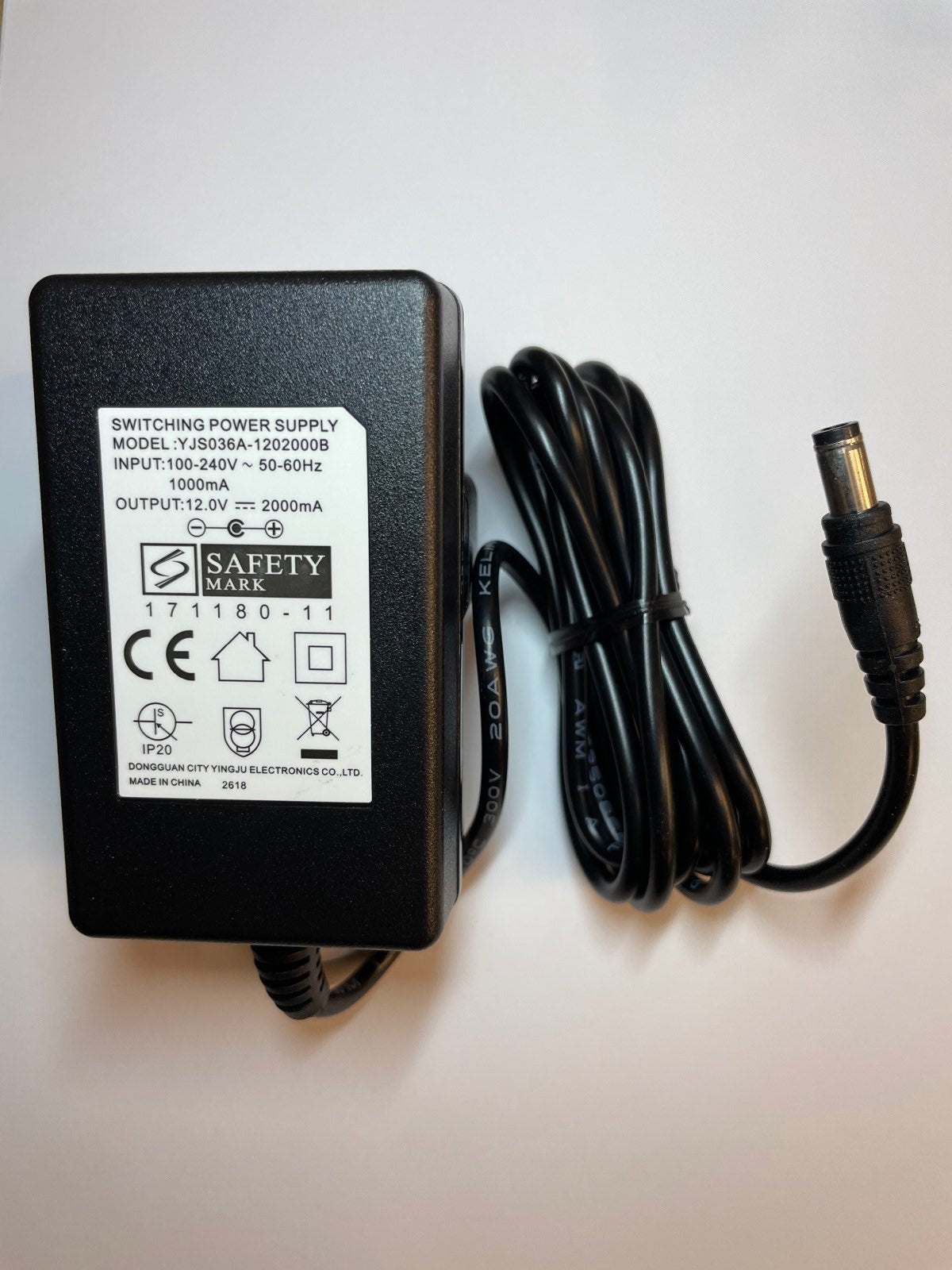 UK 12V 2A AC-DC Adaptor Switching Power Supply YJS036A-1202000B DONGGUAN CITY