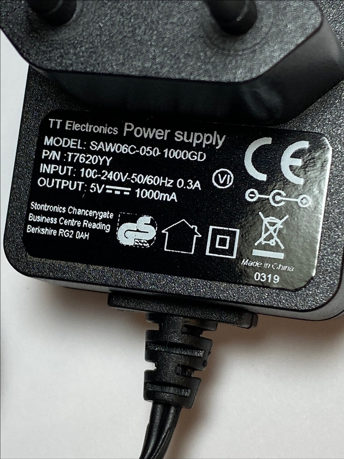 EU 5V 1000mA TT Electronics Power Supply SAW06C-050-1000GD T7620YY European Plug