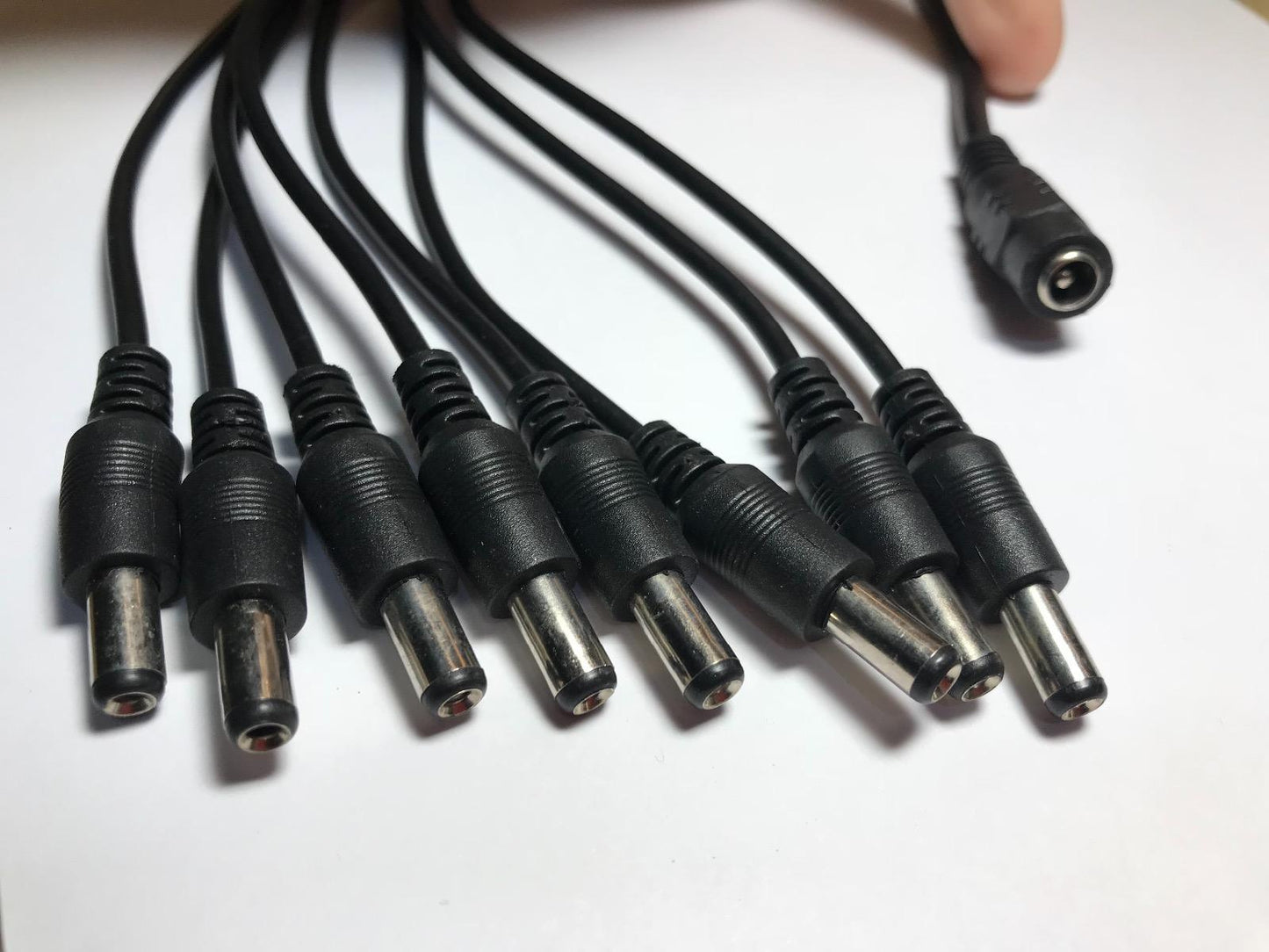 8 Way DC Splitter Lead with 1x 5.5mm x 2.1mm Socket & 8x 5.5 x 2.1 Male DC