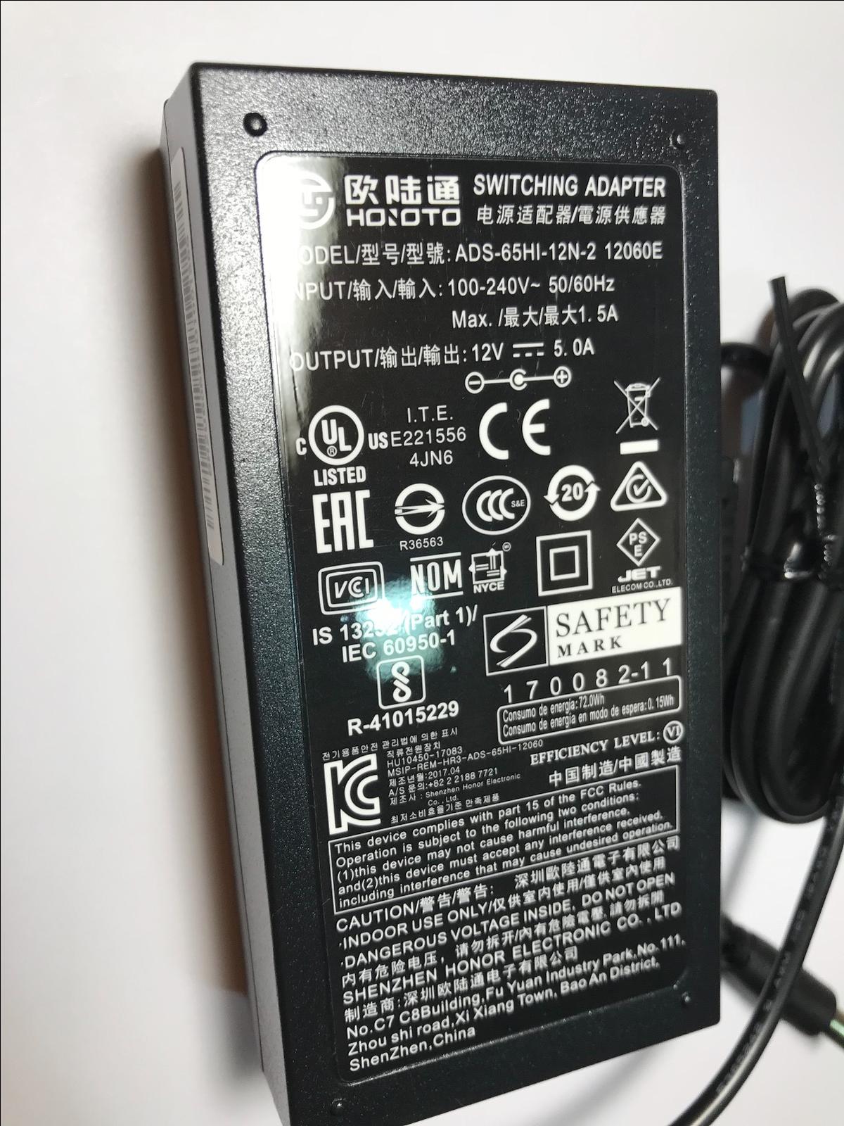 Genuine 12V 5.0A Switching Adapter ADS-65HI-12N-2 12060E Power Supply