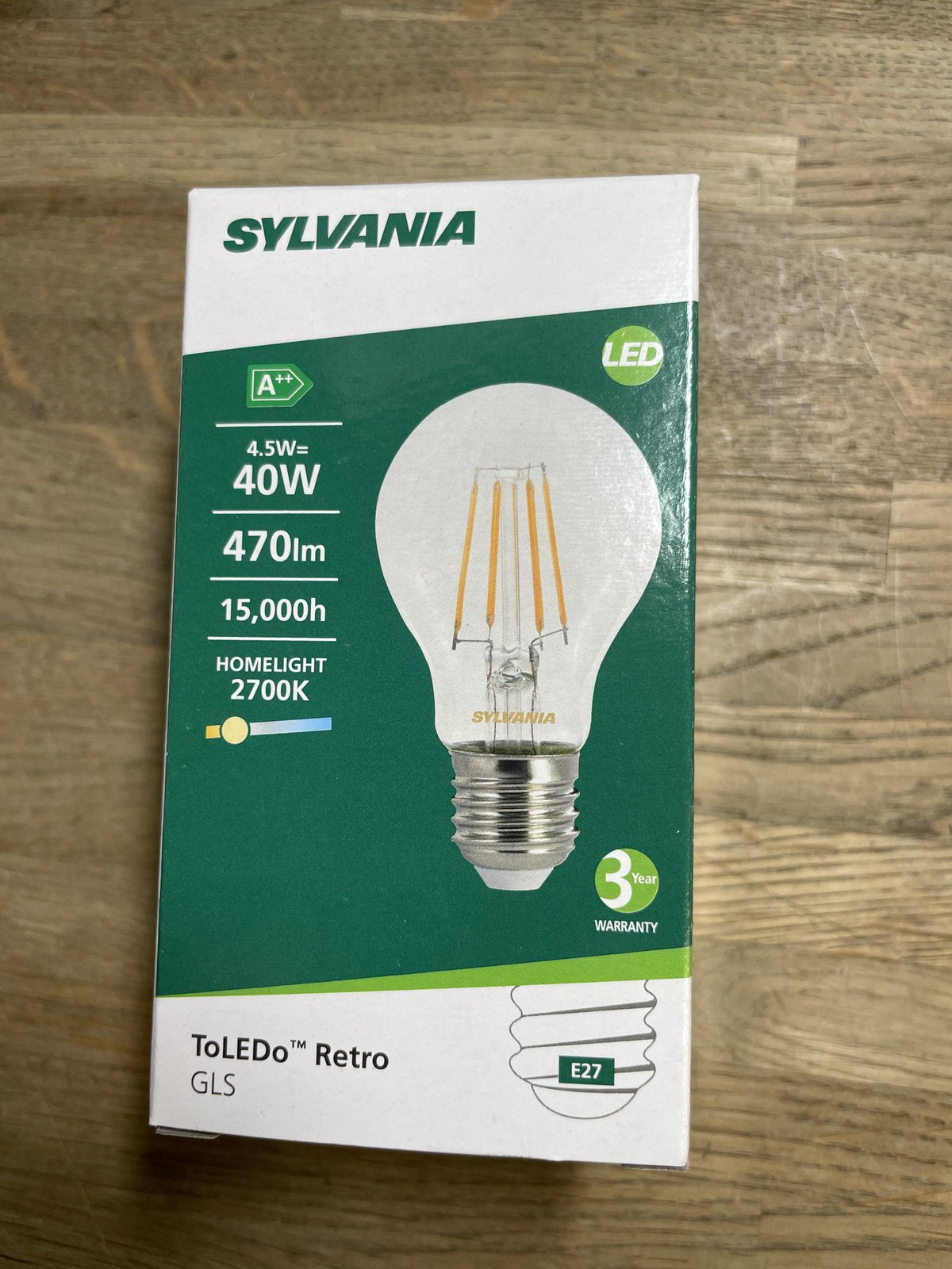 Box of 6 SYLVANIA TOLEDO RT GLS V4 CL 470LM 827 E27 SL 0027160 4.5W = 40W LED