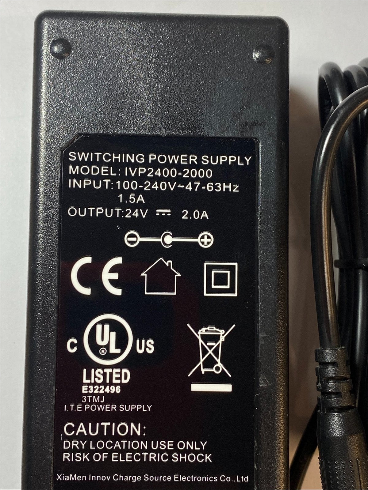 Replacement for 24V 1.7A Power Supply model AD-740U-1240 + UK Plug Lead