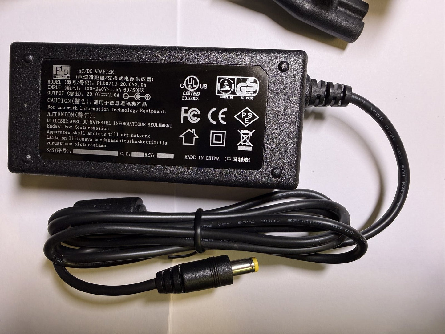 Replacement 20V 2A AC-DC Adaptor for Clear Reader ASM-1571-02758A LBL-00611