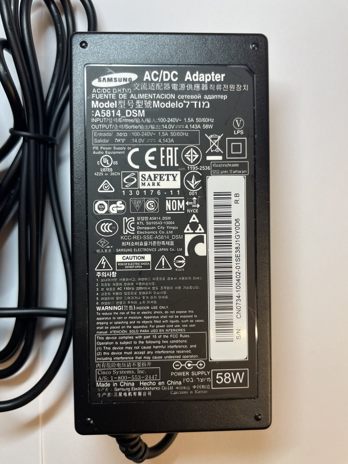 Replacement for 14V 3.22A AC Adaptor Power Supply for Samsung V27F390S Smart TV