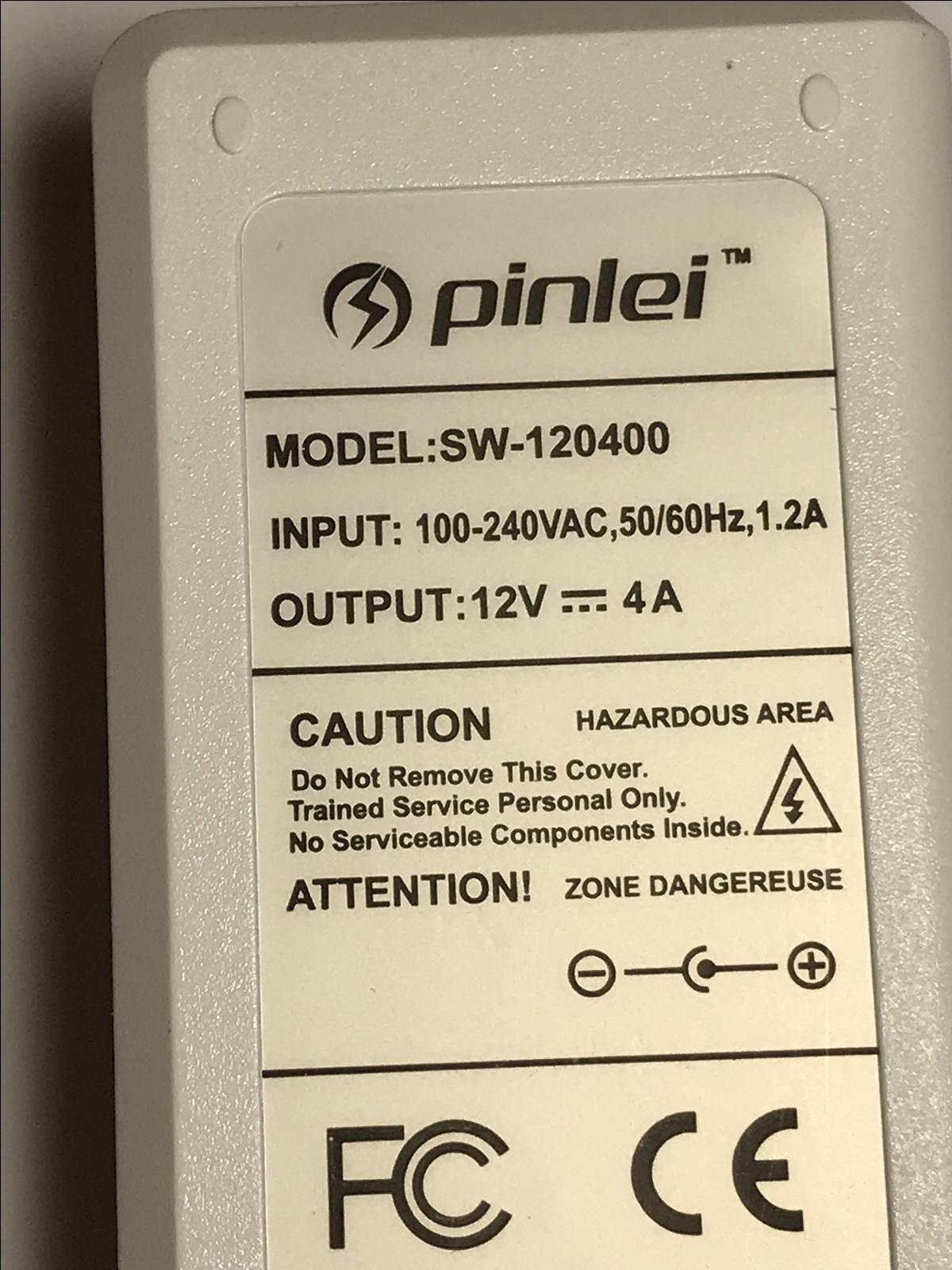 Genuine Original White Pinlei 12V 4A AC-DC Adaptor Power Supply SW-120400 PSU