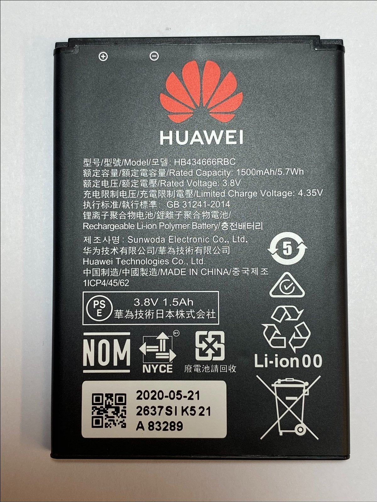 Genuine Huawei HB434666RBC 3.8V 1500mAh 5.7Wh Li-ion Polymer Battery R-41018074