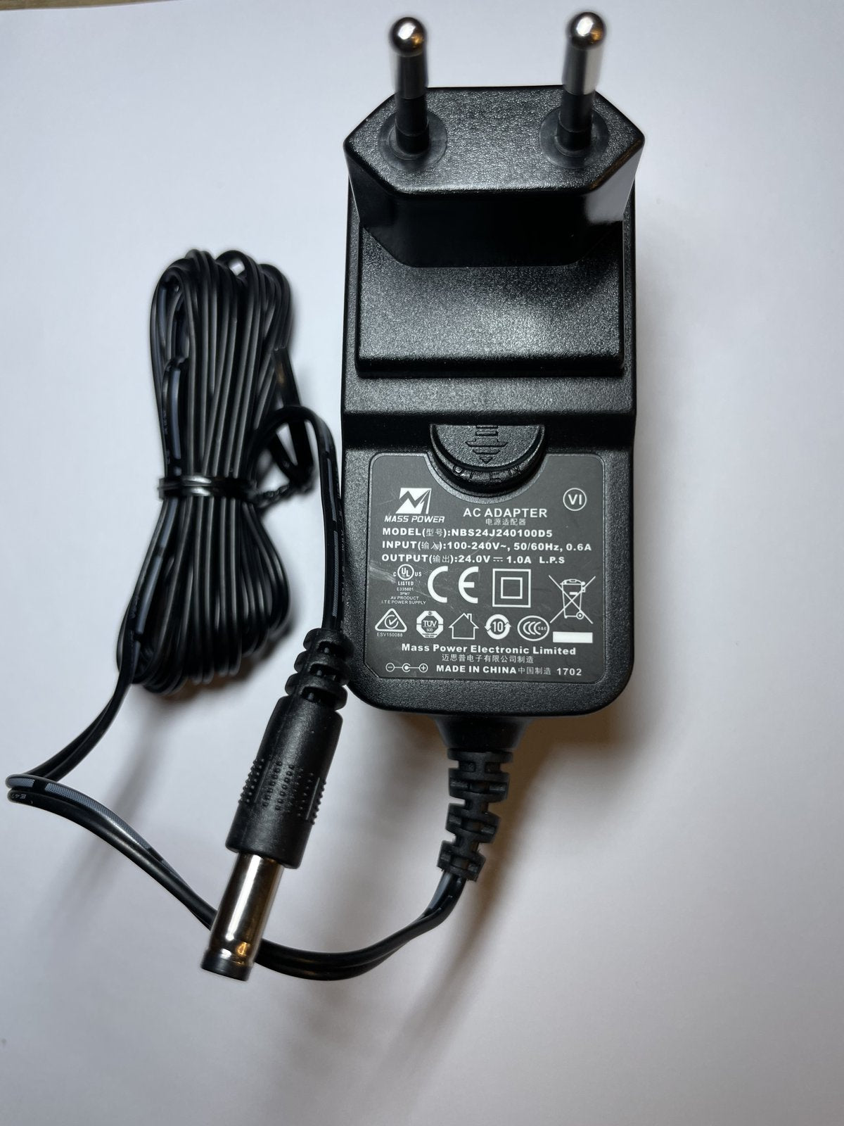 EU PLUG 24V 1A MASS POWER AC ADAPTER NBS24J240100D5 POWER SUPPLY