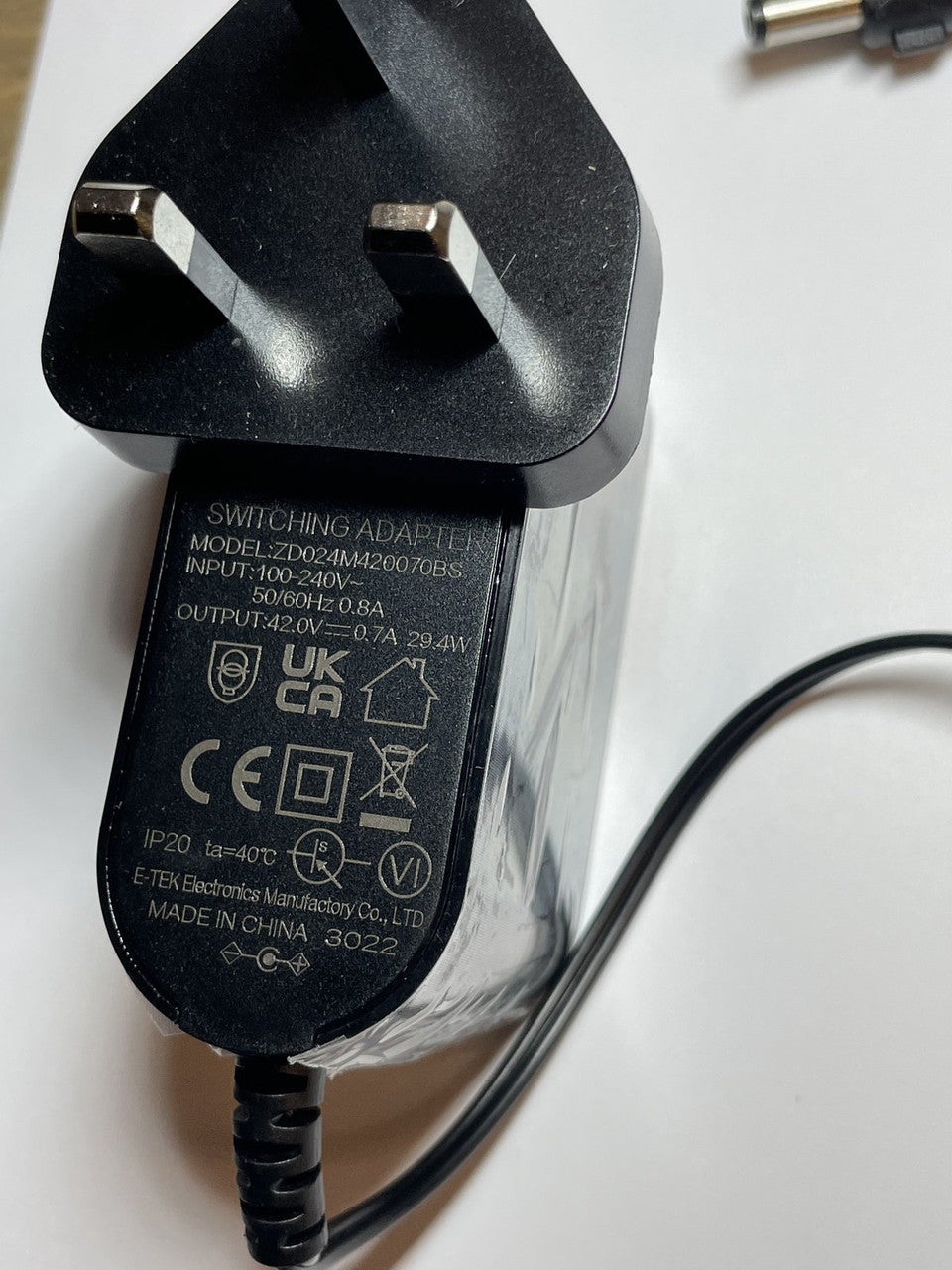 42V 600mA Switching Adapter ZD36W420060 Charger UK Plug