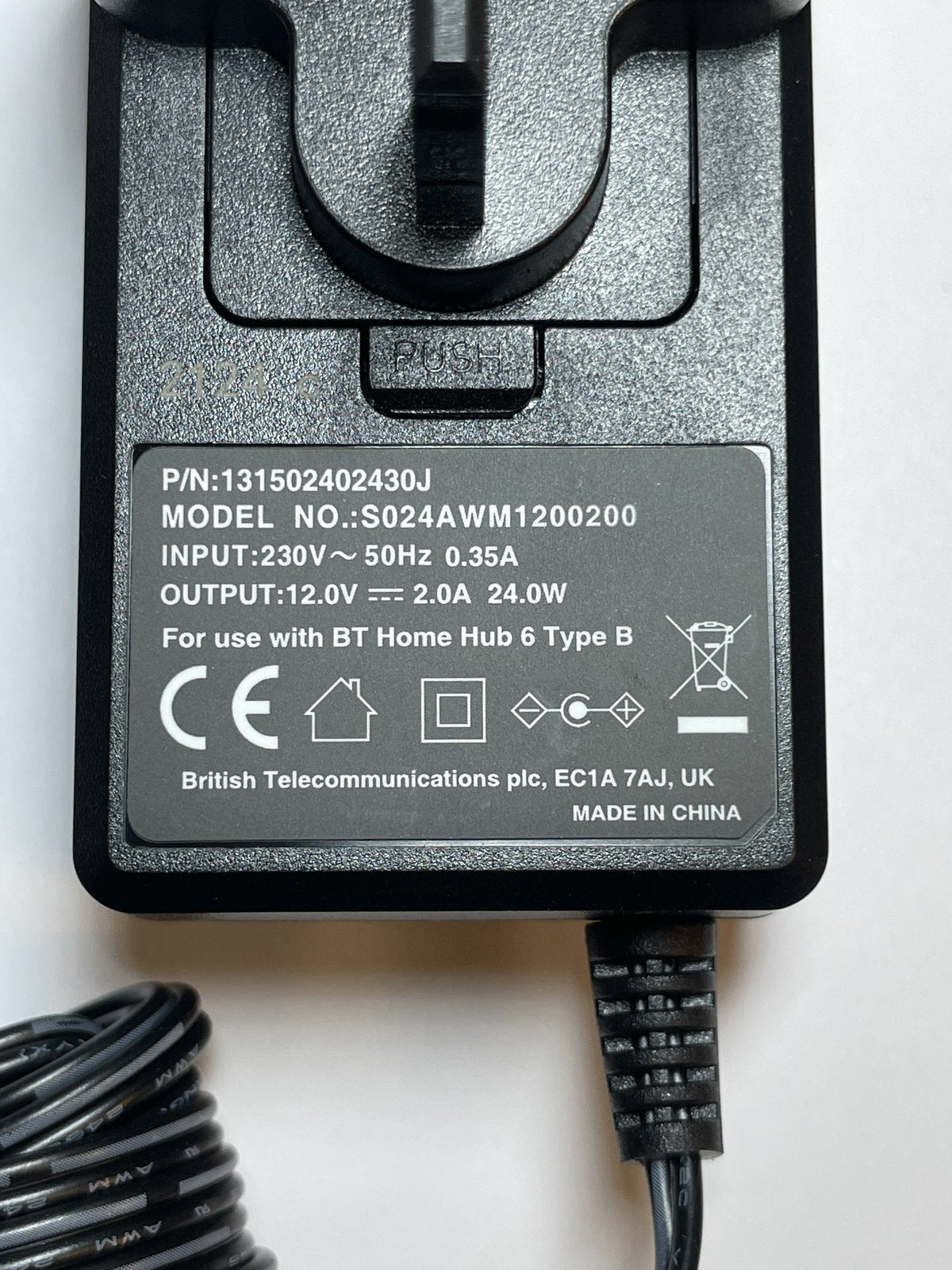 Replacement 12V 2A AC-DC Adaptor Power Supply S024AWM1200200 for BT Wi-Fi Disk