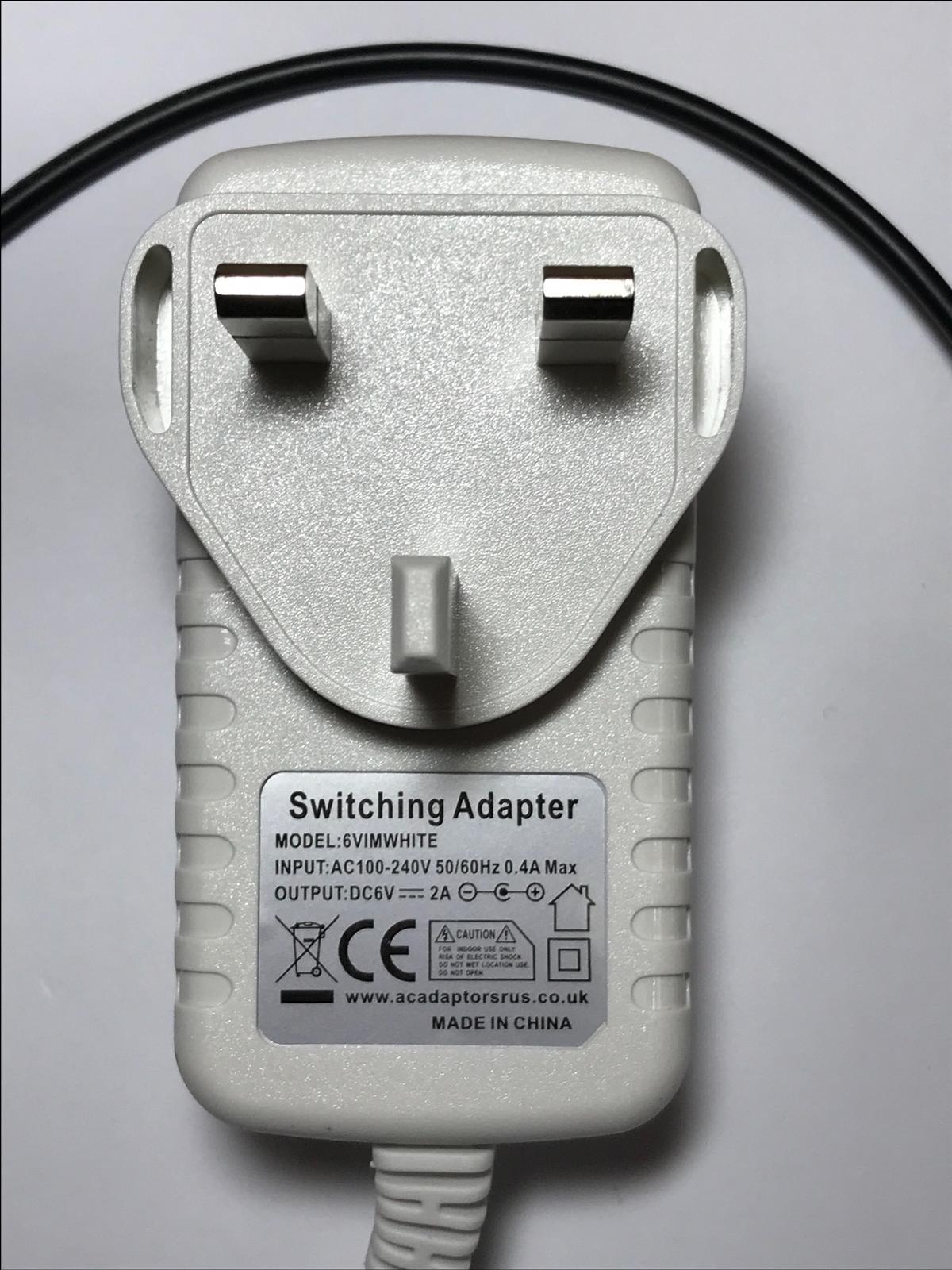 White Replacement for 6V 2A AC-DC Adaptor Power Supply 5.5mm x 2.1mm / 2.5mm