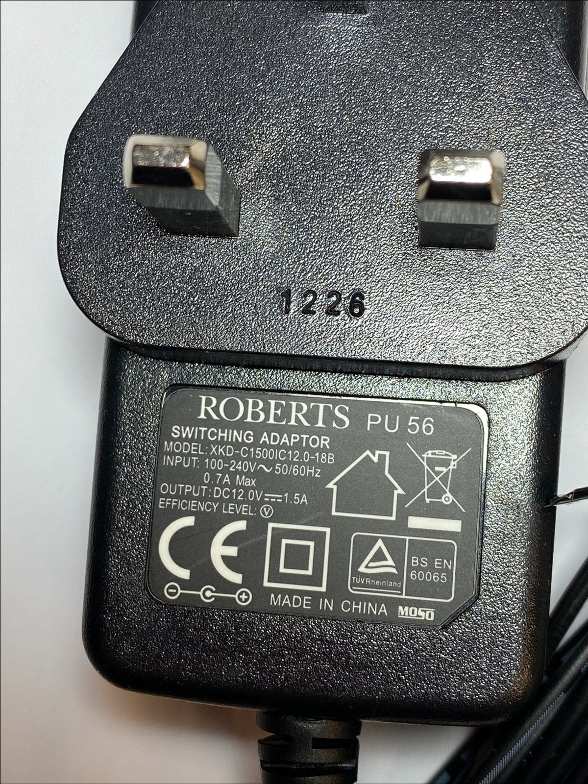 Replacement 12V 1.5A Switching Adaptor PU56 XKD-C1500IC12.0-18B Power Supply UK