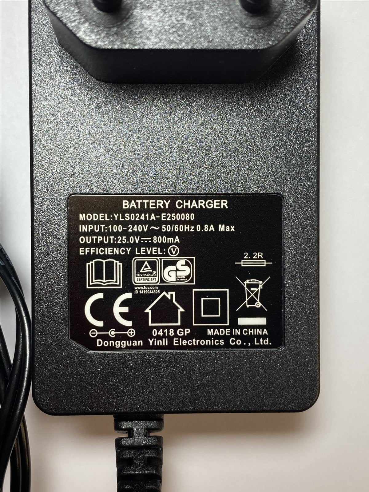 EU 25.0V 25V 0.8A 800mA Battery Charger model YLS0241A-E250080 25.0V 800mA