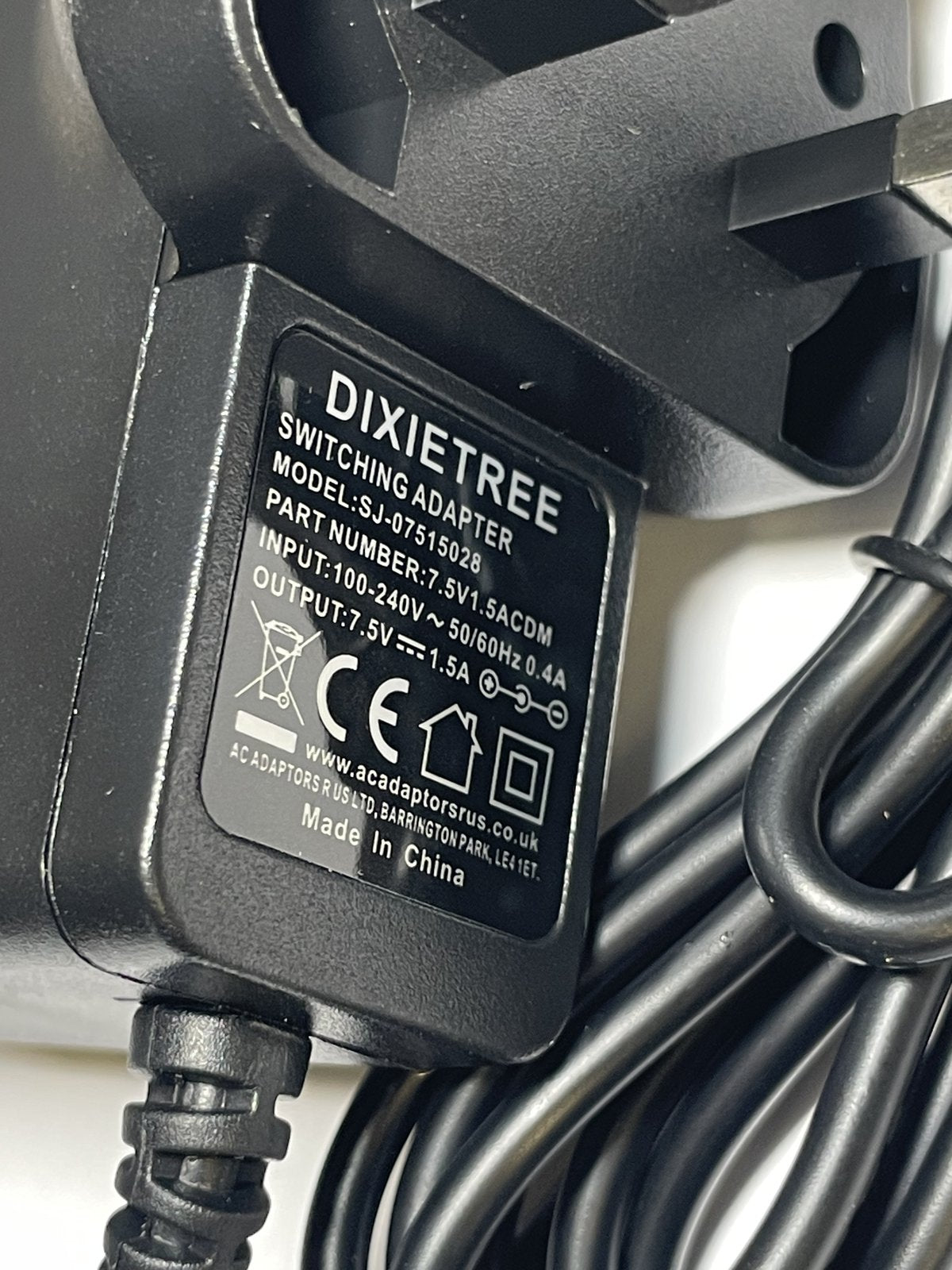 Replacement 7.5V 300mA 2.25VA AC Adaptor for Binatone Walkie Talkies TEE175P030