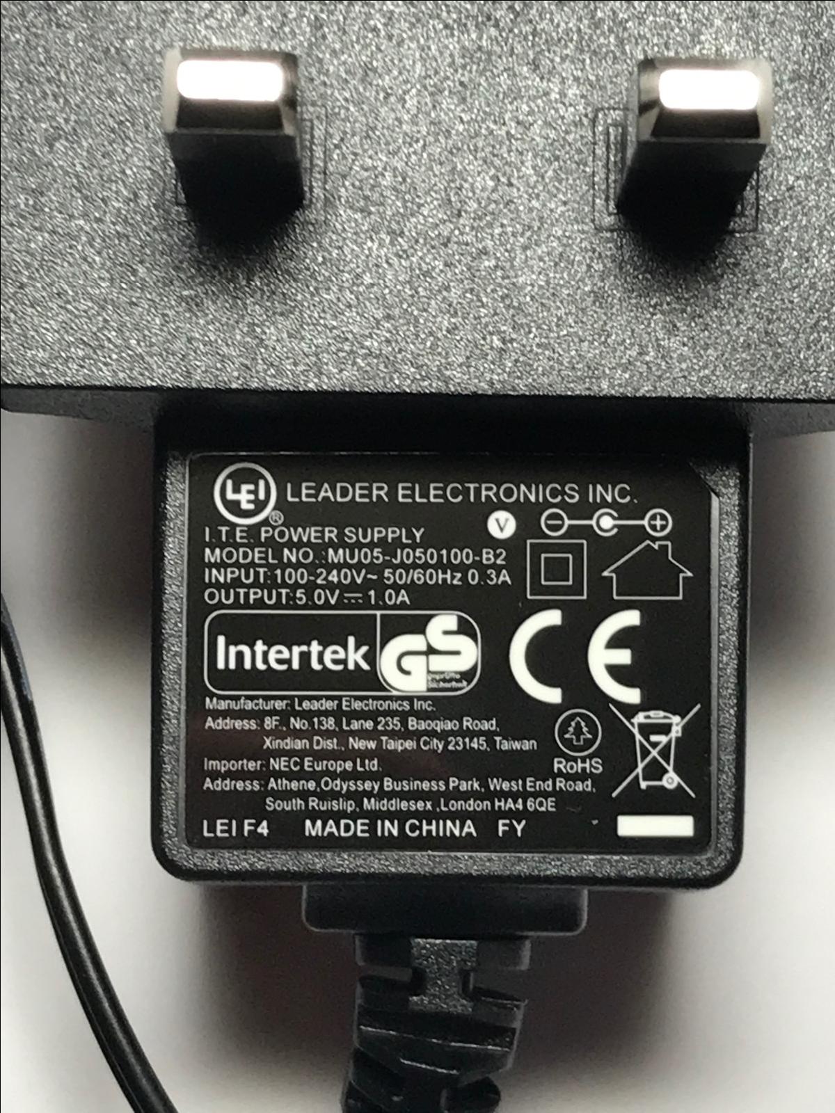 5V 1A 5.0V 1.0A Leader Electronics ITE Power Supply MU05-J050100-B2 4mm x 1.7mm