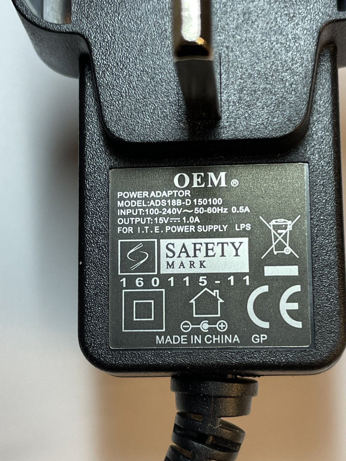 Replacement for 15V 0.8A Switching Adapter ZZU1001-080150 SYS1001-1215