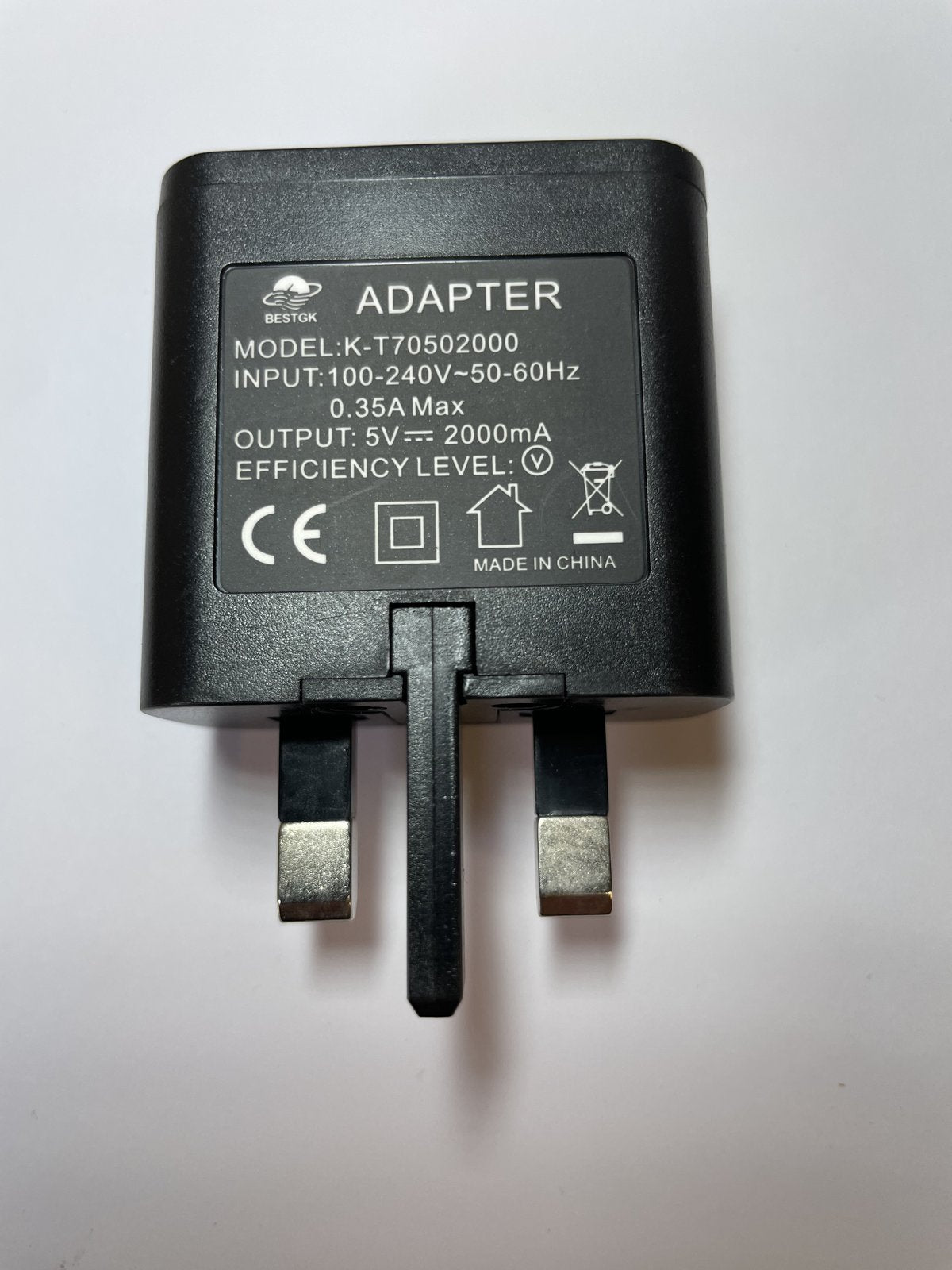 5V 2000mA 2A USB A Port Charger Small AC-DC Adaptor BESTGK model K-T70502000