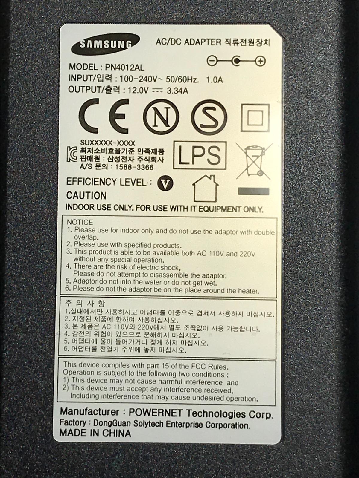Genuine Samsung AC/DC Adapter PSU model PN4012AL 12.0V 3.34A fot STB SMT-C7100