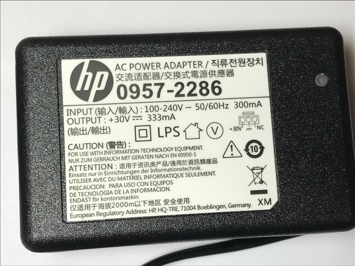 UK Replacement for 30V 333mA HP 0957-2290 AC Power Adaptor for Printer